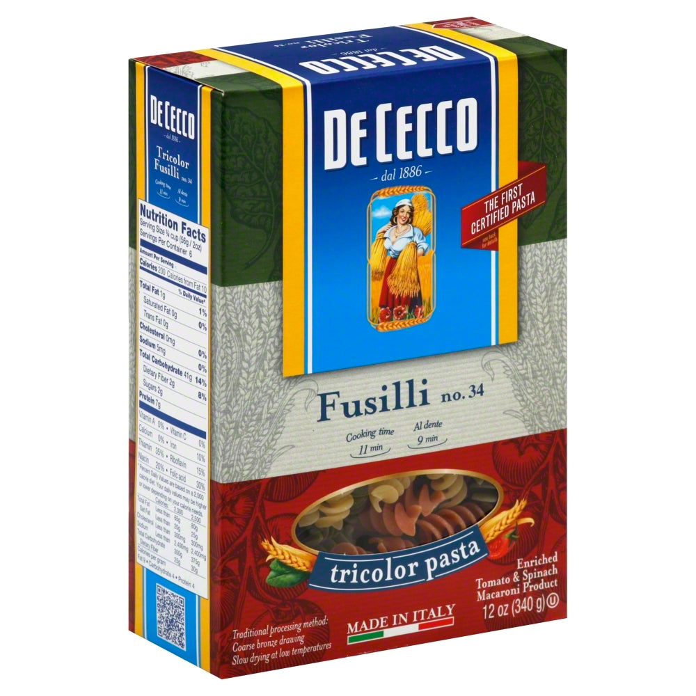 De Cecco Pasta Fusilli Tricolor - Case of 12 - 12 oz