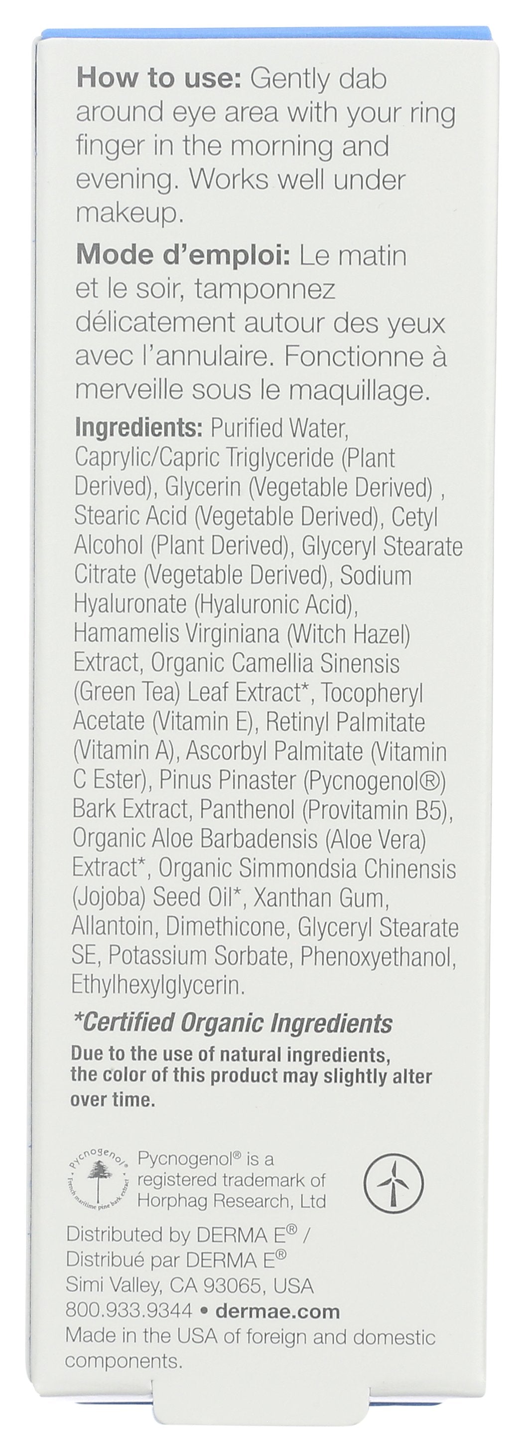 DERMA E EYE CRM HYLRONIC ACID&PYCNOGEN