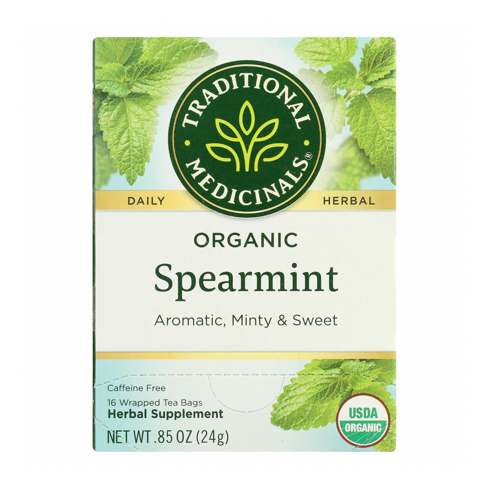 Traditional Medicinals Organic Spearmint Herbal Tea - 16 Tea Bags - Case Of 6