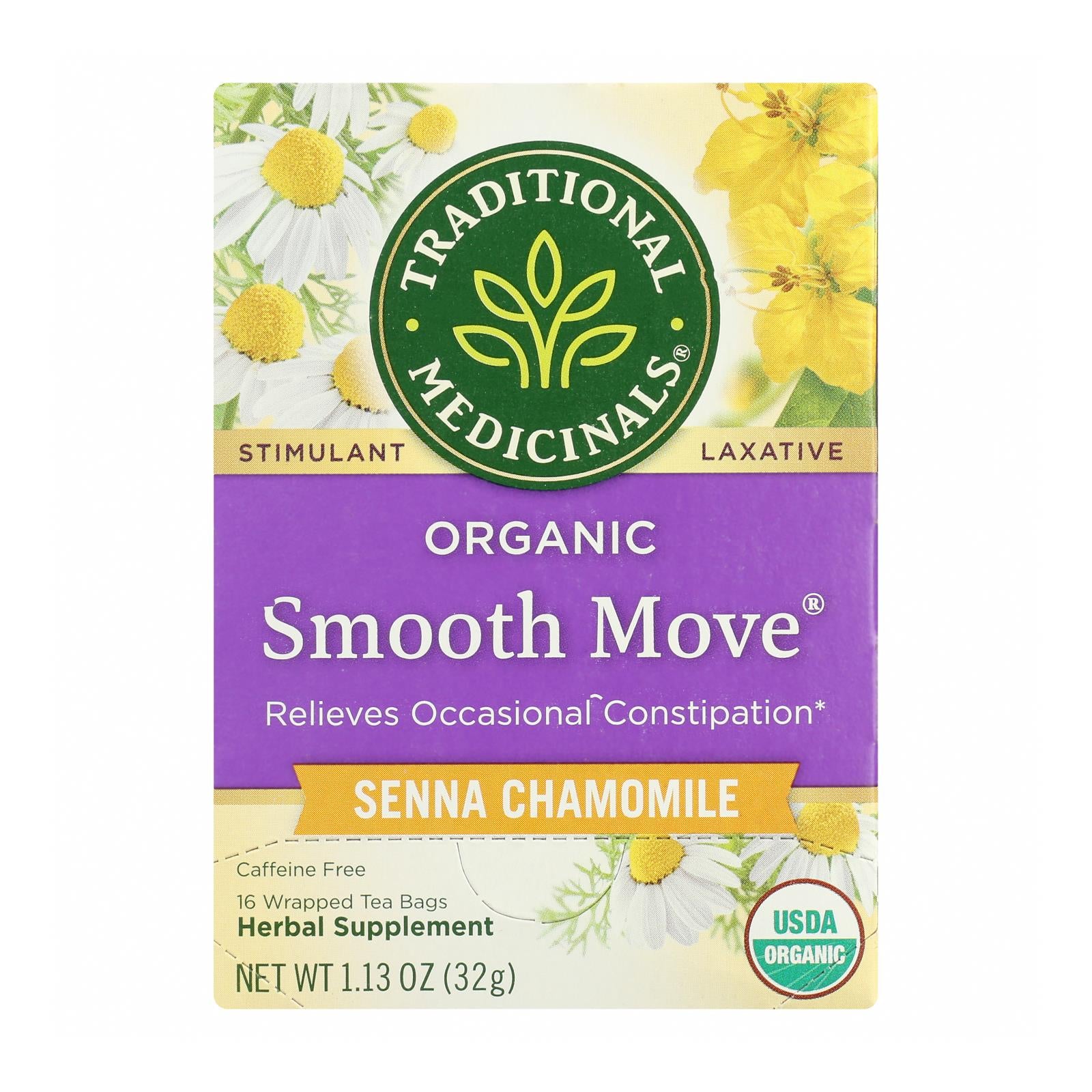 Traditional Medicinals Organic Smooth Move Chamomile Herbal Tea - 16 Tea Bags - Case Of 6