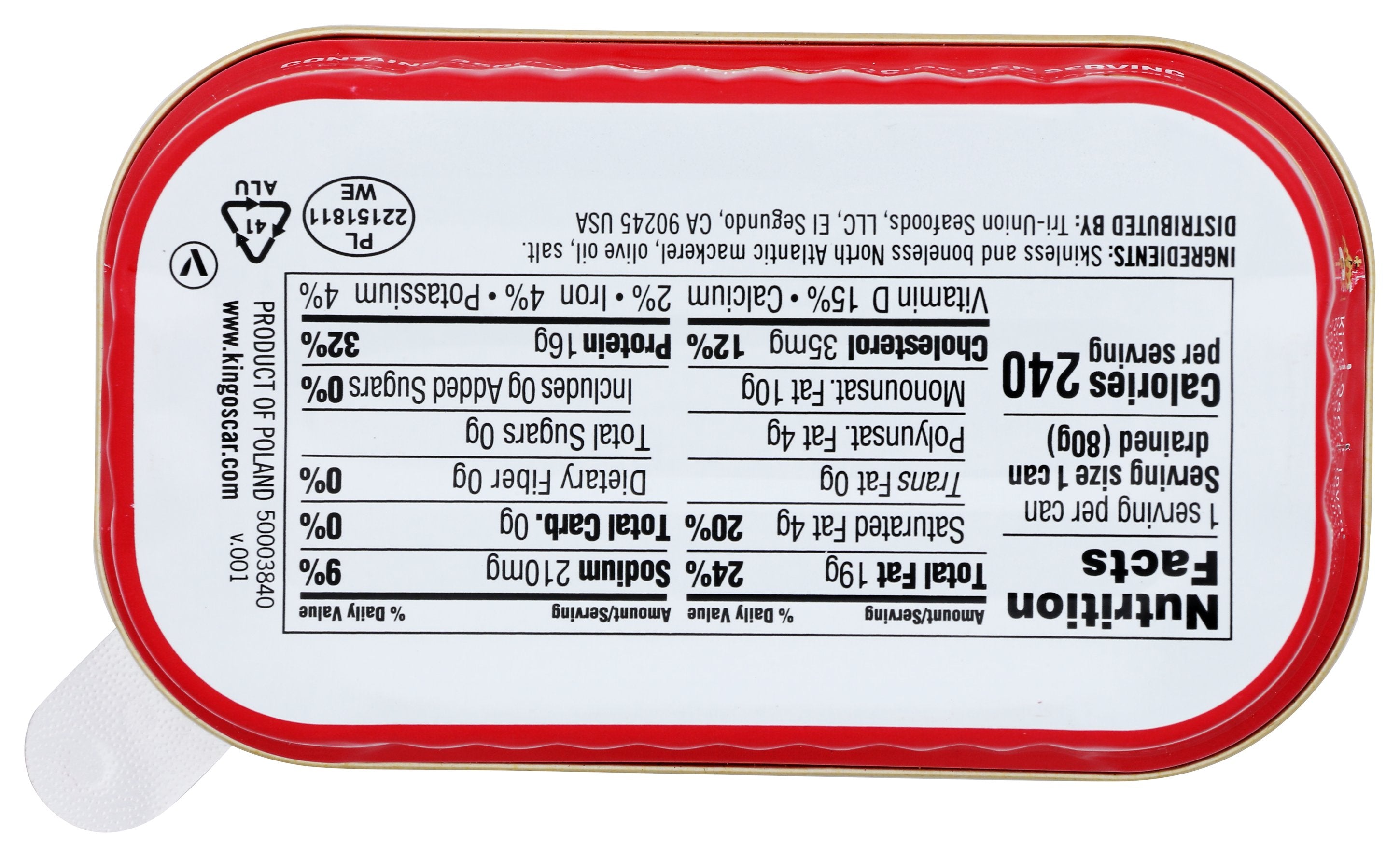 KING OSCAR MACKEREL FILLET OLIVE OIL - Case of 12