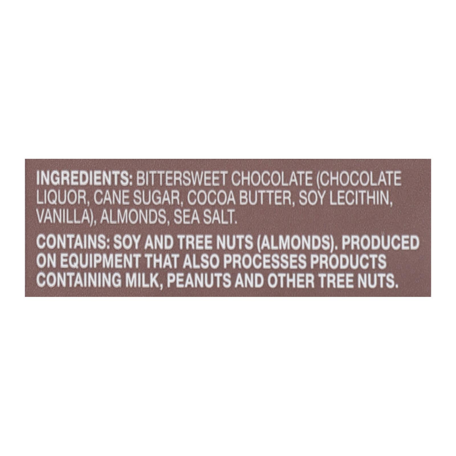 Endangered Species Natural Chocolate Bar - Dark Chocolate - 72 Percent Cocoa - Sea Salt and Almonds - 3 oz Bars - Case of 12