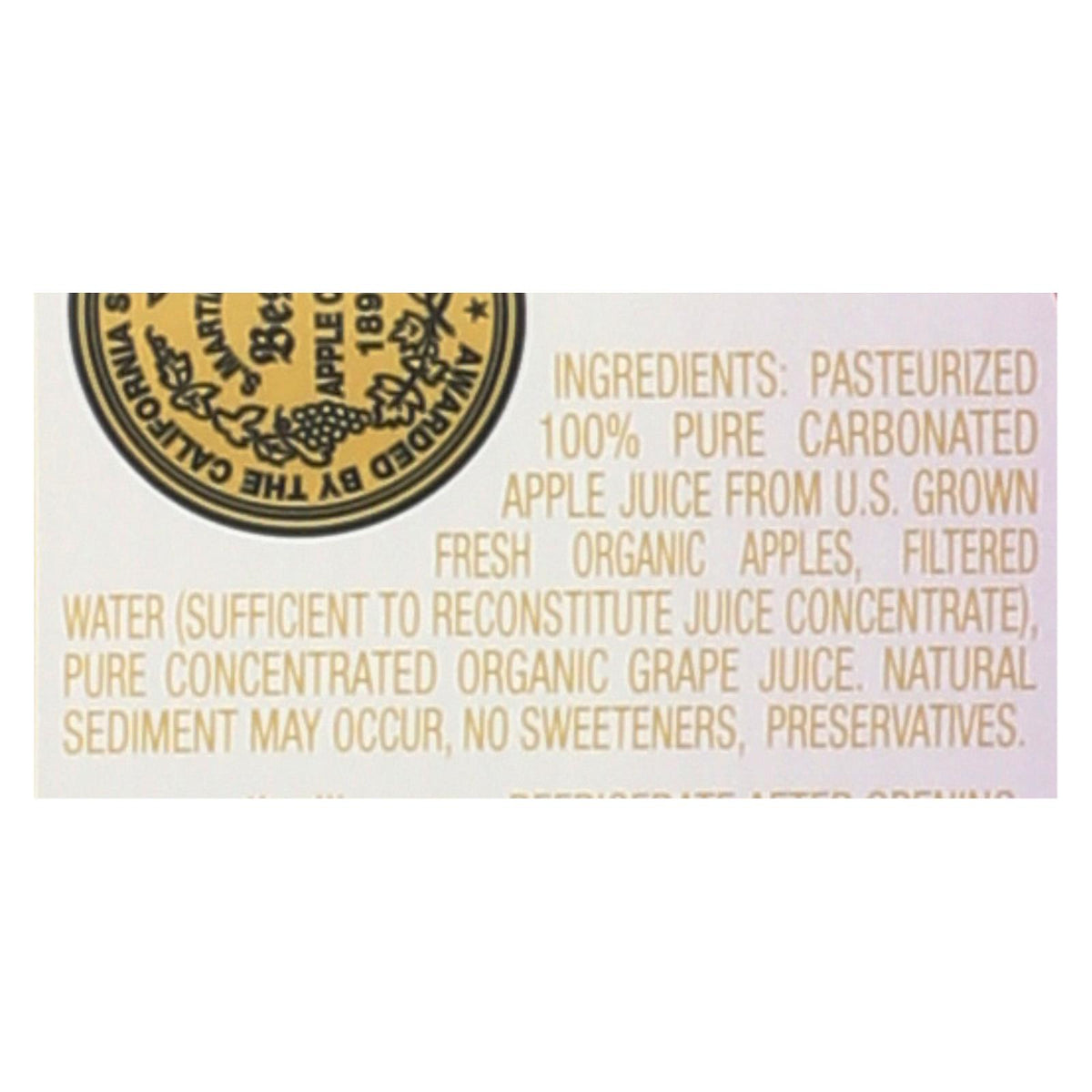 Martinelli's Organic Sparkling Apple Grape - Case of 12 - 25.4 Fl oz.