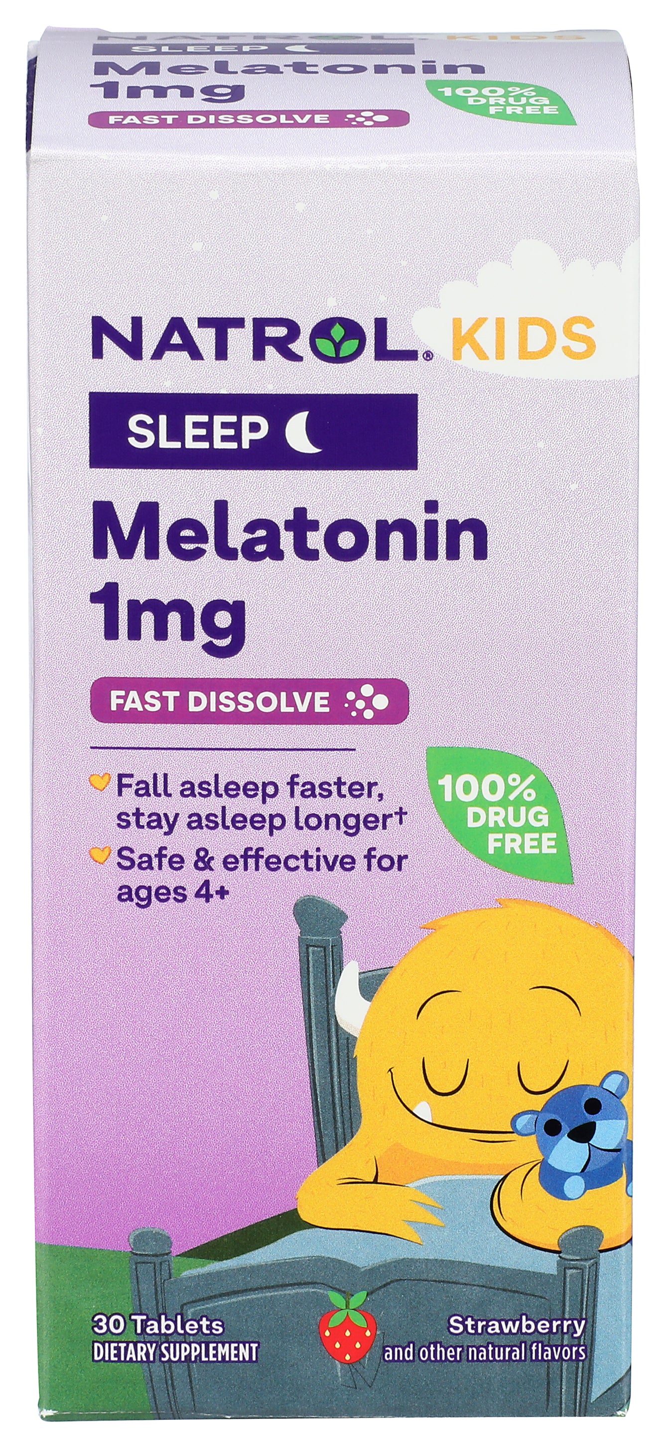 Natrol Kids Fast Dissolve Melatonin 1 mg, Dietary Supplement for Restful Sleep, Sleep Tablets for Kids, 30 Strawberry-Flavored Melatonin Tablets, 30 Day Supply - Case of 1