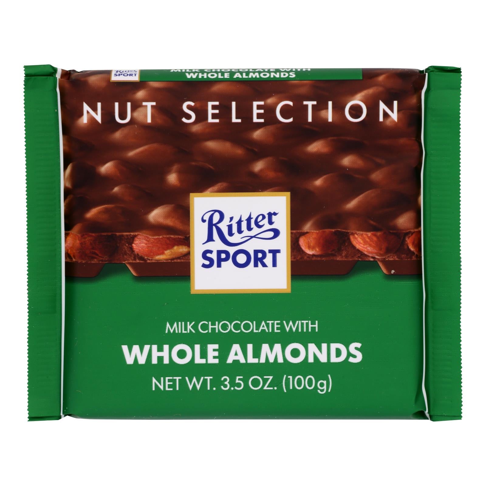 Ritter Sport Chocolate Bar - Milk Chocolate - Whole Almonds - 3.5 oz Bars - Case of 11