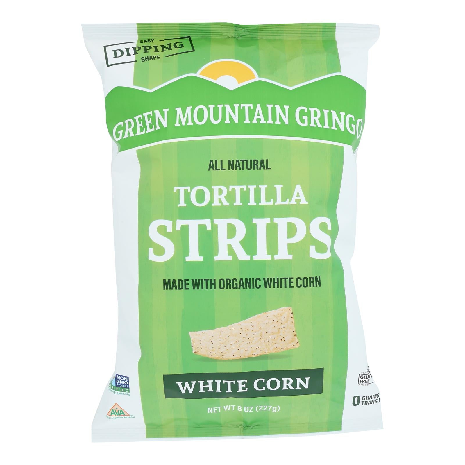 Green Mountain Gringo Tortilla Strips - White Corn Organic - Case Of 12 - 8 Oz.