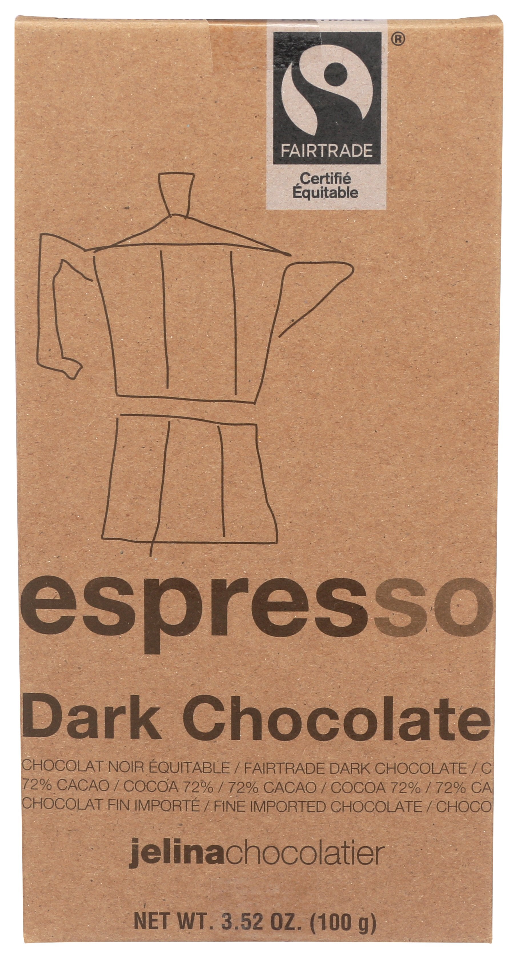 JELINA CHOCOLATIER CHOC BAR DRK ESPRESSO - Case of 8