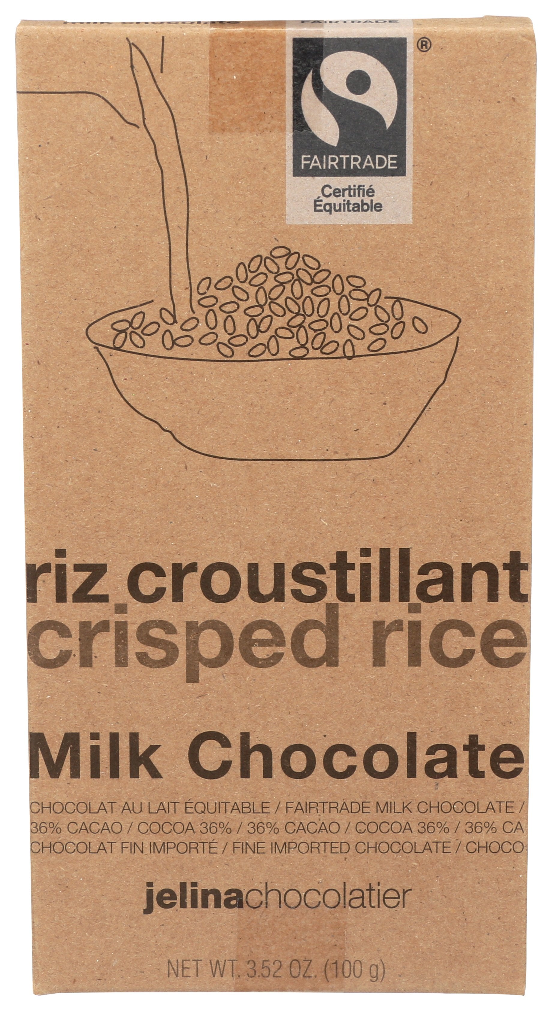 JELINA CHOCOLATIER CHOC BAR MLK CRSPD RICE - Case of 8