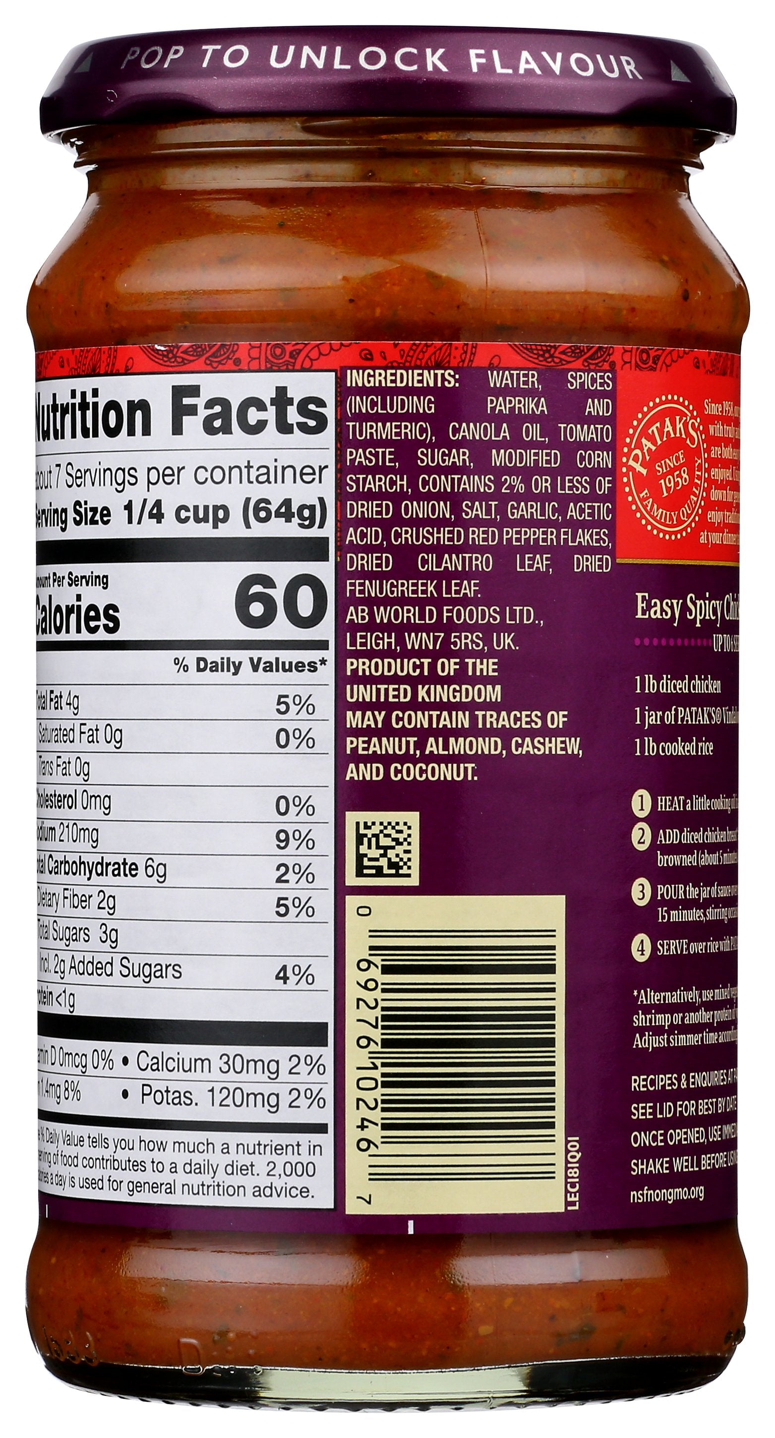 PATAKS SAUCE VINDALOO SPICY - Case of 6