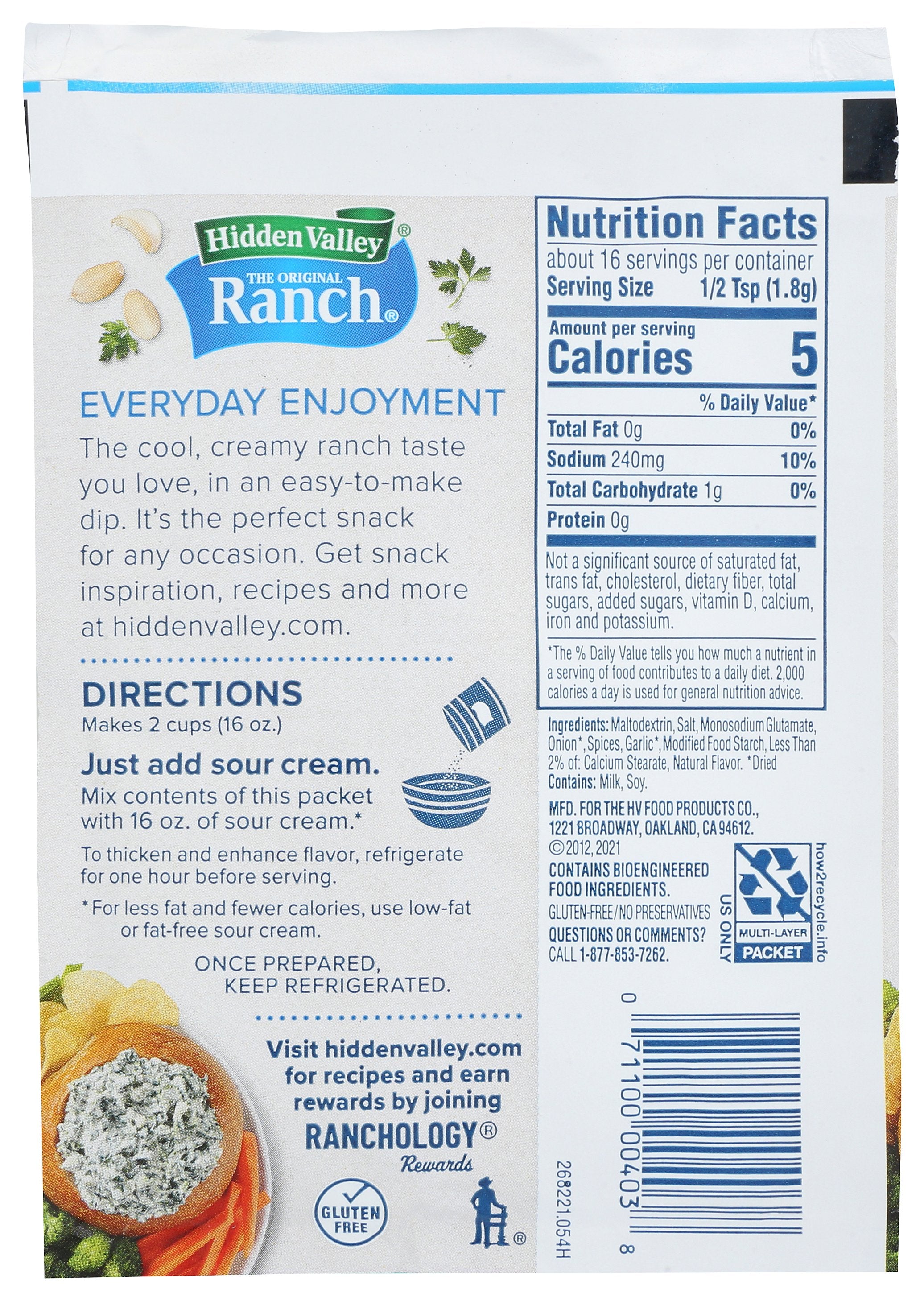 HIDDEN VALLEY RANCH DIP MIX RANCH HIDVL ORIG - Case of 24