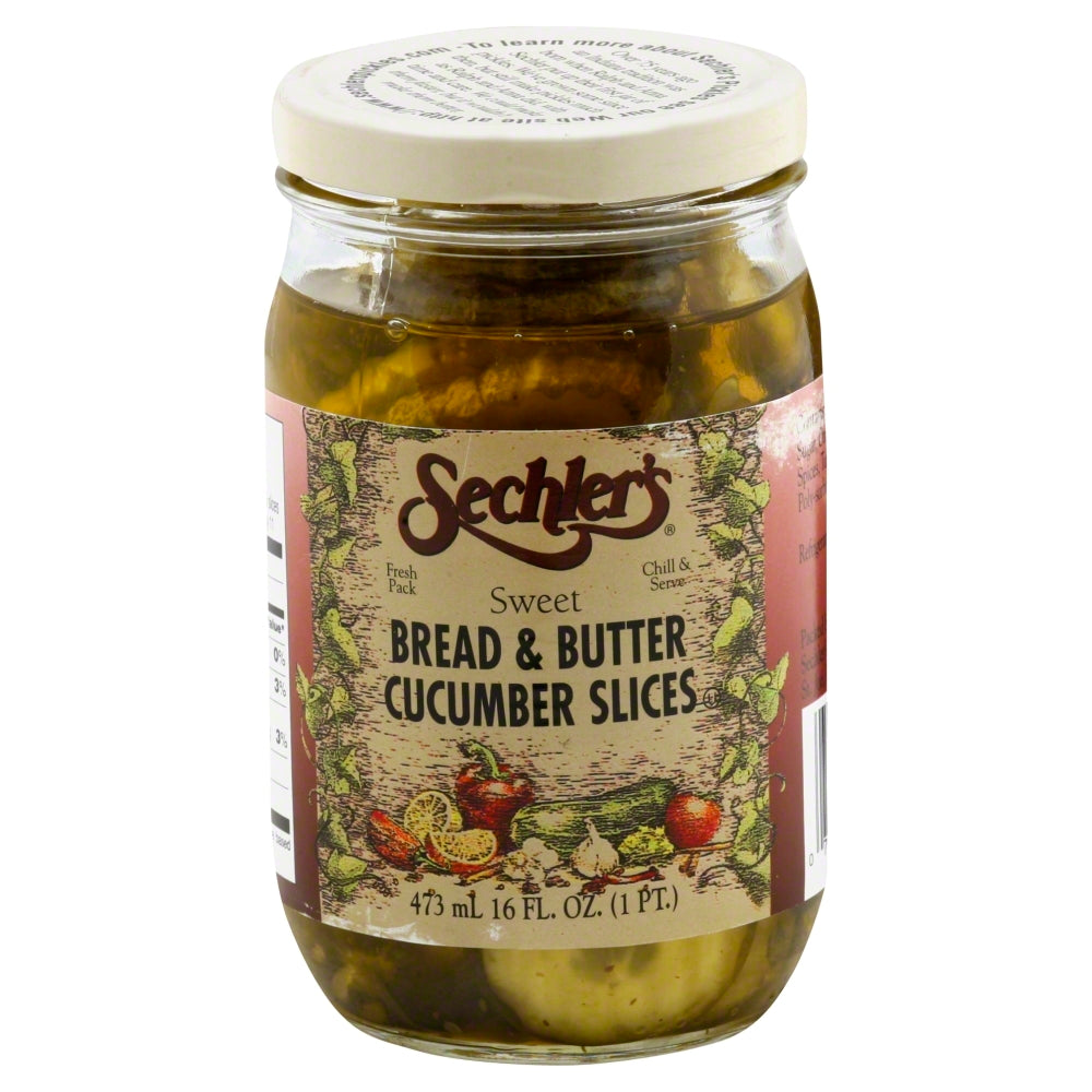 Sechlers Sweet Bread & Butter Cucumber Slices - Case of 6 - 16 fl oz