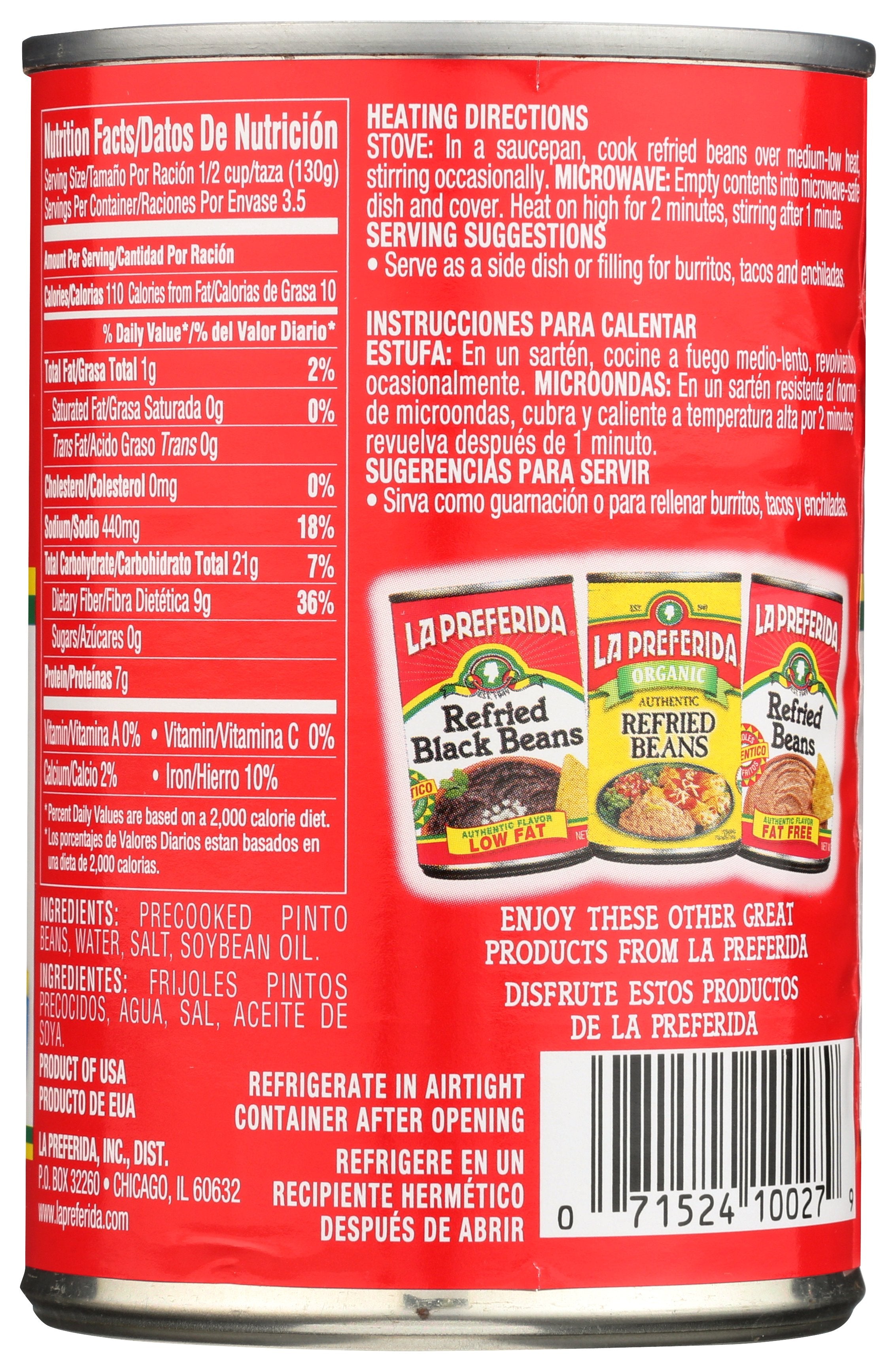 LA PREFERIDA BEAN REFRIED VEGETARIAN - Case of 12 [BEANS - 16 OZ]