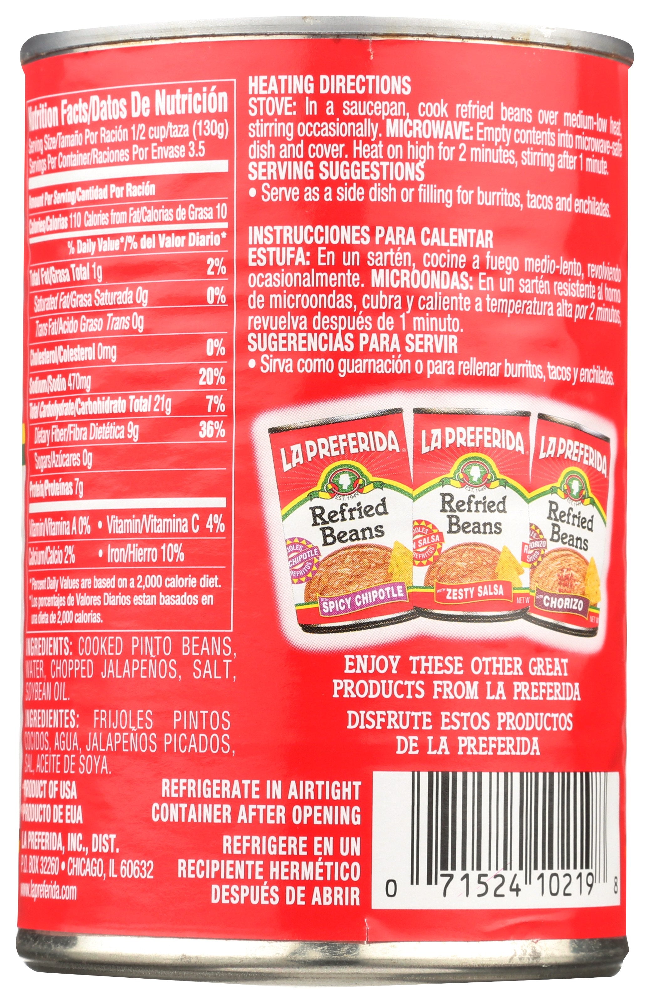 LA PREFERIDA BEAN REFRIED JLPNO - Case of 12