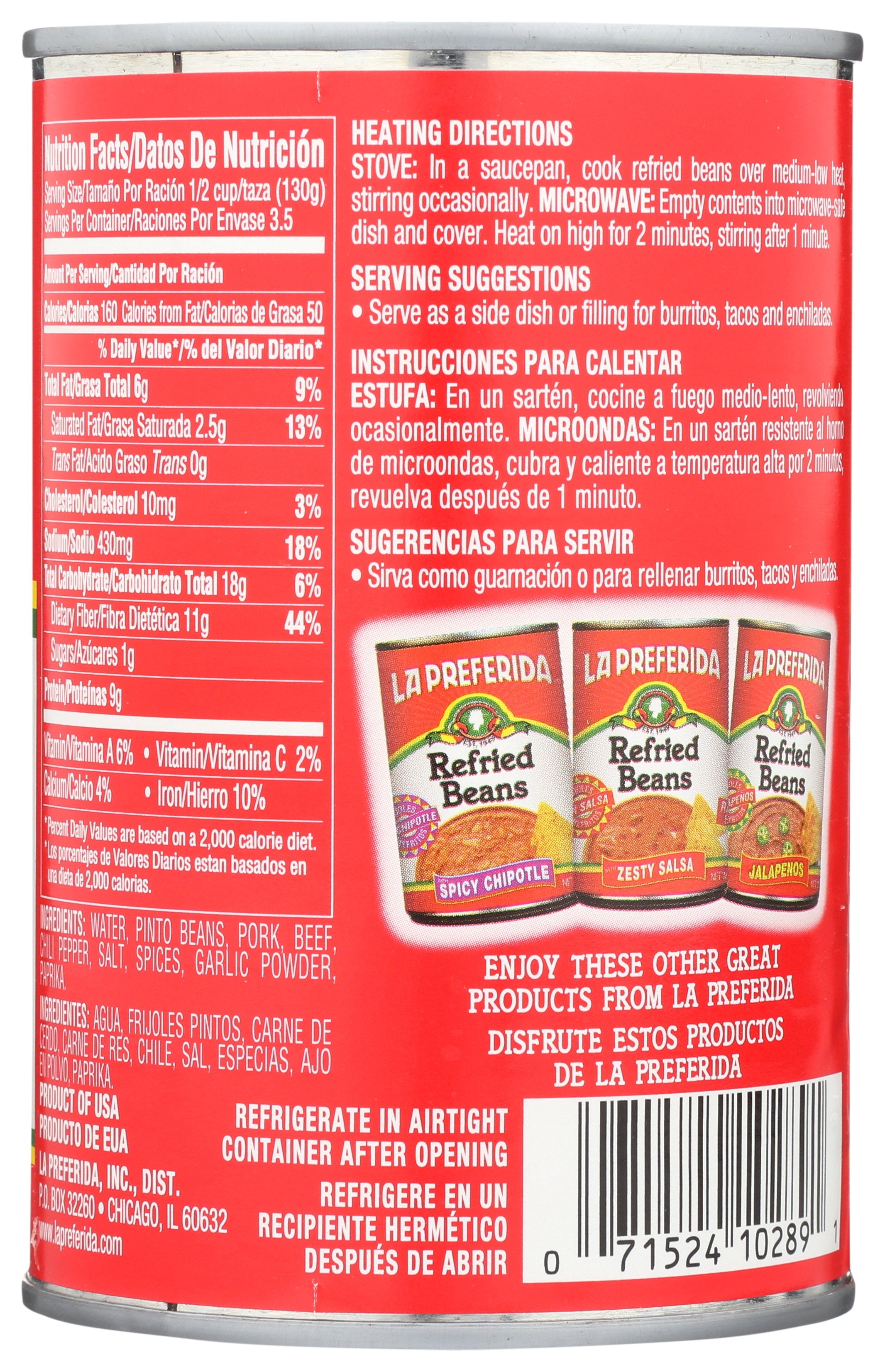 LA PREFERIDA BEAN REFRIED CHORIZO - Case of 12