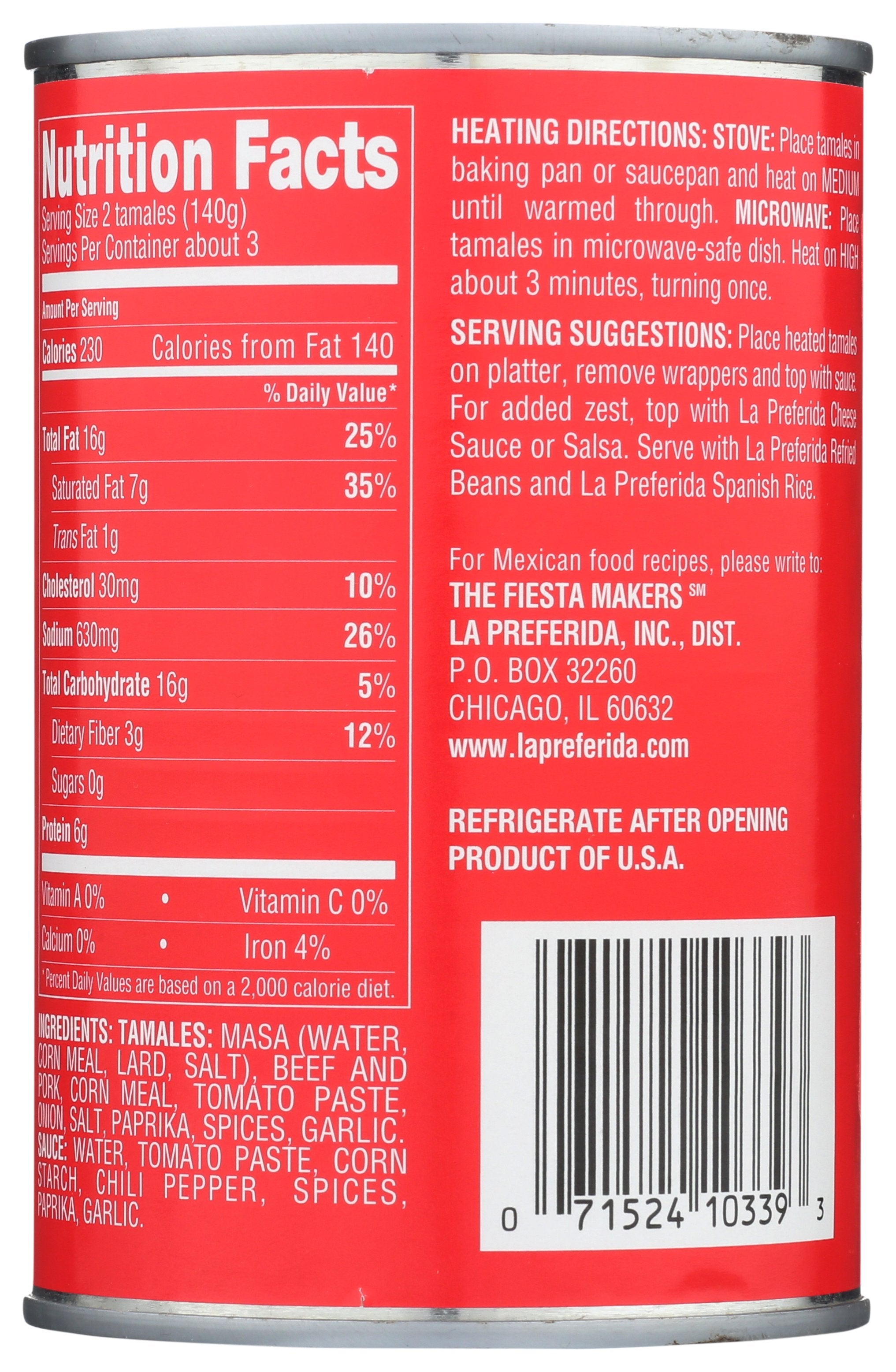 LA PREFERIDA TAMALE BEEF & PORK CAN - Case of 12