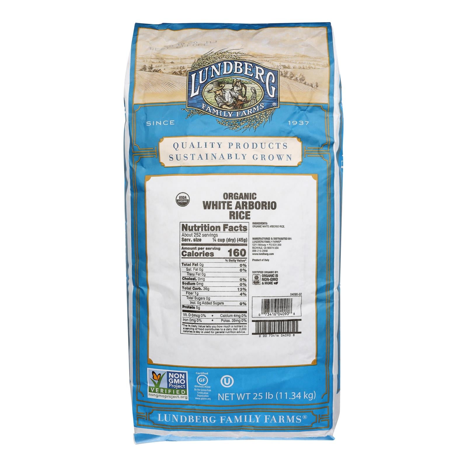 Lundberg Family Farms Organic California White Arborio Rice - Single Bulk Item - 25lb