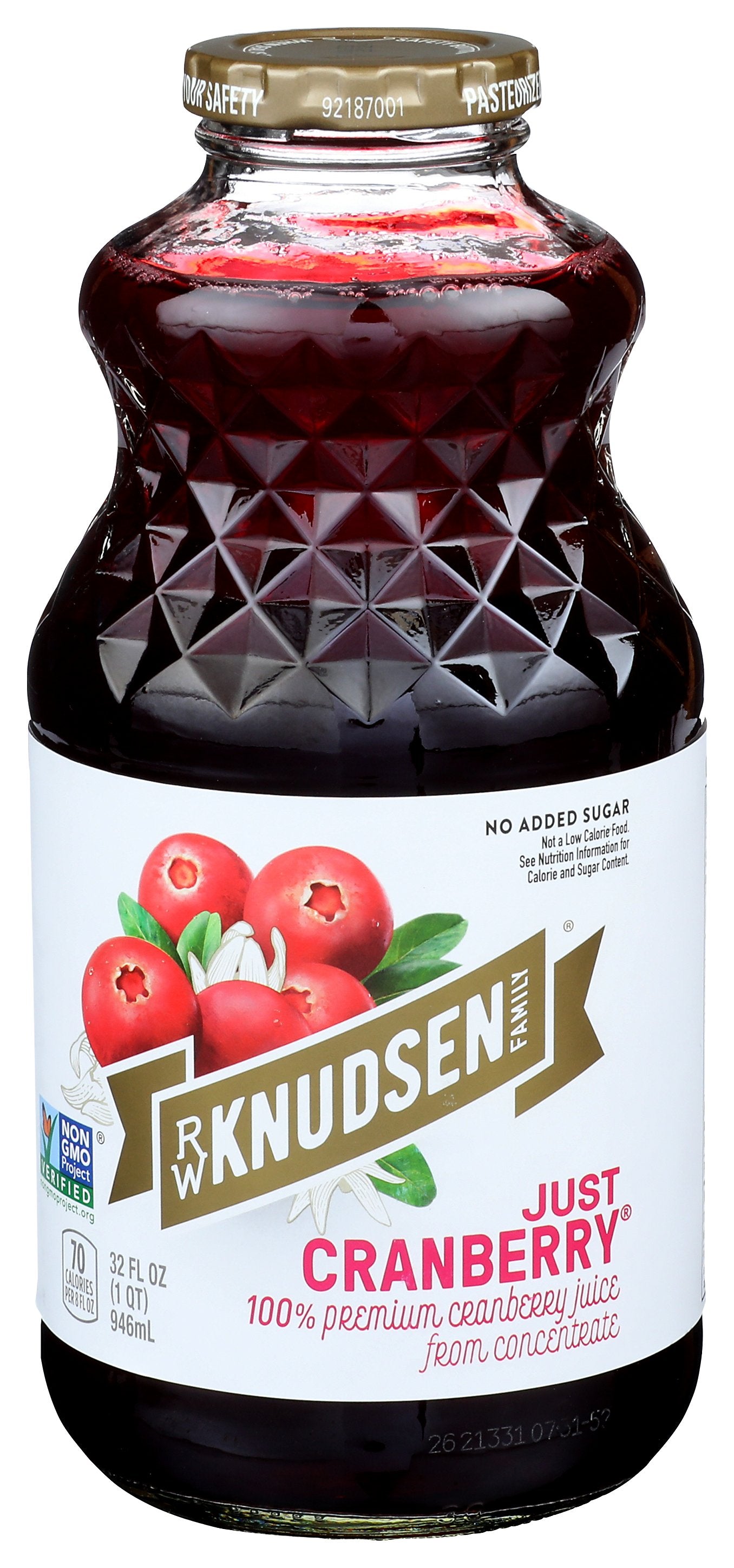 KNUDSEN JUICE JUST CRANBRY - Case of 6 [R.W. KNUDSEN FAMILY - 100% PREMIUM CRANBERRY JUICE - JUST CRANBERRY - 32 FLUID OUNCE - 32 FO]