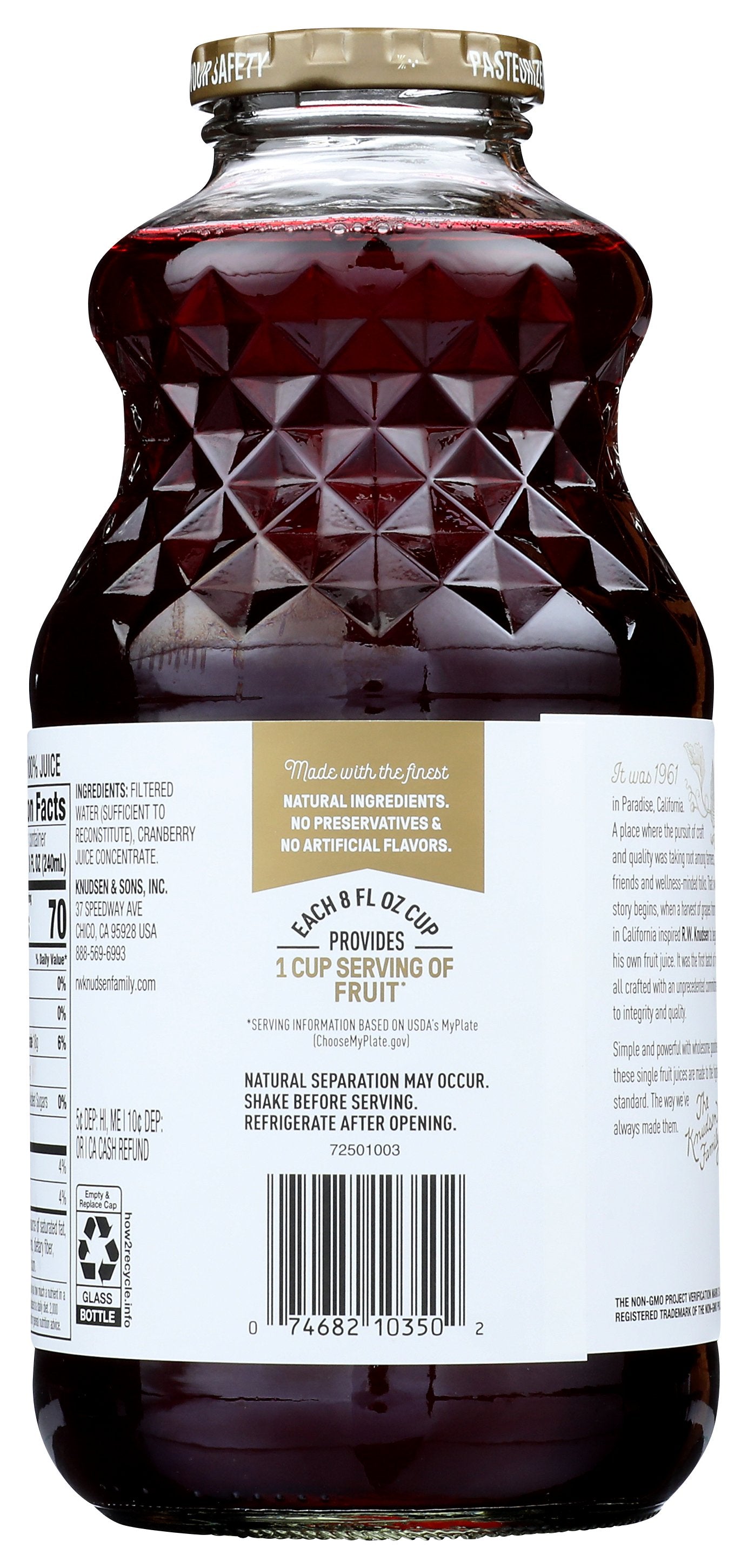 KNUDSEN JUICE JUST CRANBRY - Case of 6 [R.W. KNUDSEN FAMILY - 100% PREMIUM CRANBERRY JUICE - JUST CRANBERRY - 32 FLUID OUNCE - 32 FO]