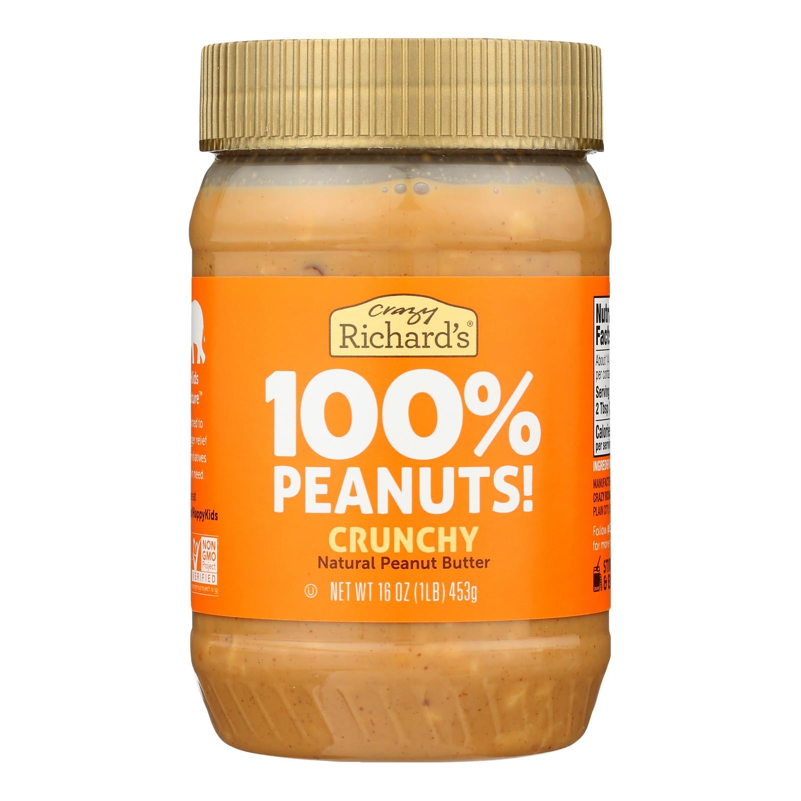 Crazy Richard's All-Natural Crunchy Peanut Butter  - Case of 12 - 16 OZ