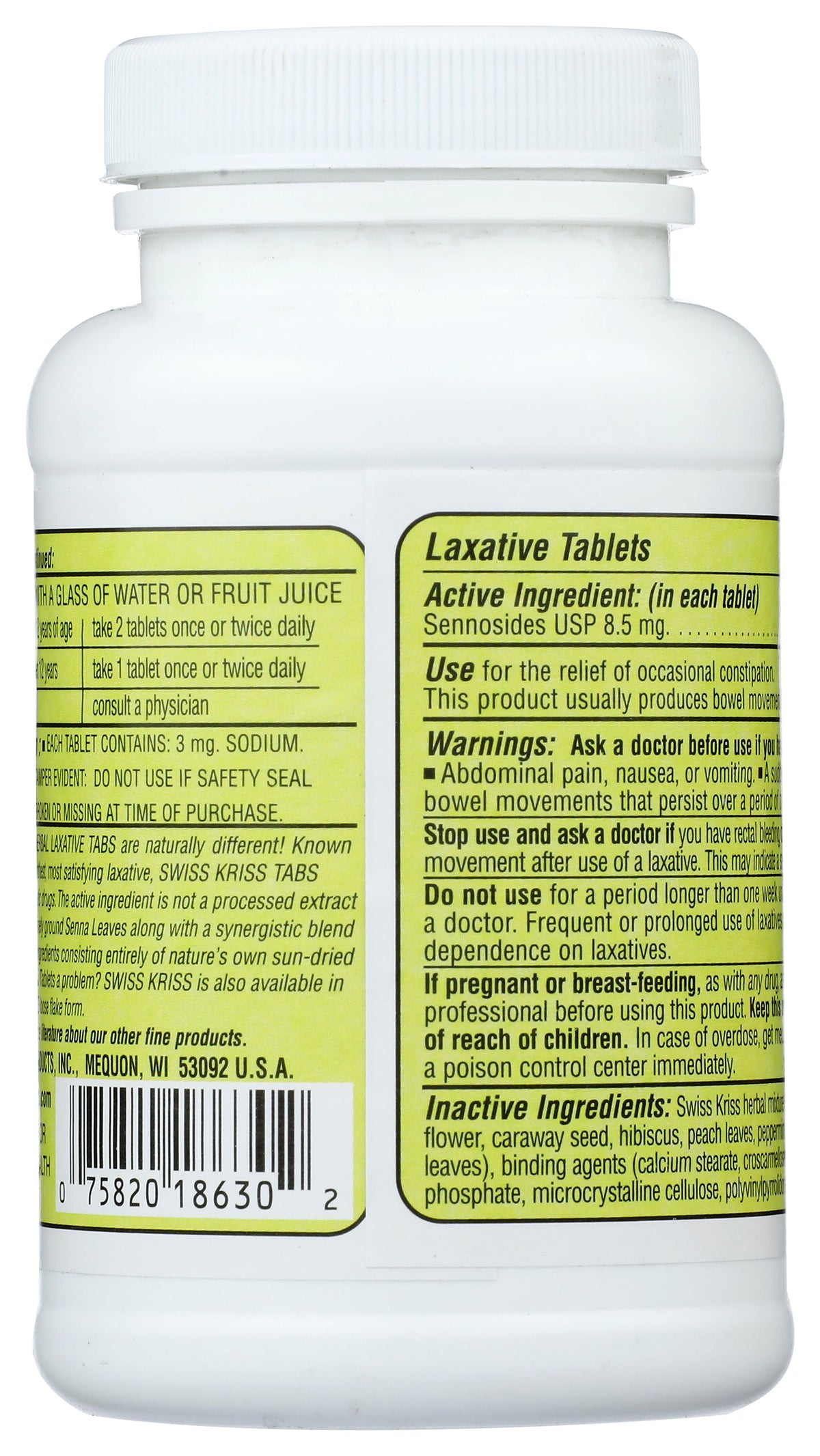 SWISS KRISS LAXATIVE HRBL - Case of 3 [SWISS KRISS - HERBAL LAXATIVE TABS - 250 COUNT - 250 TB]