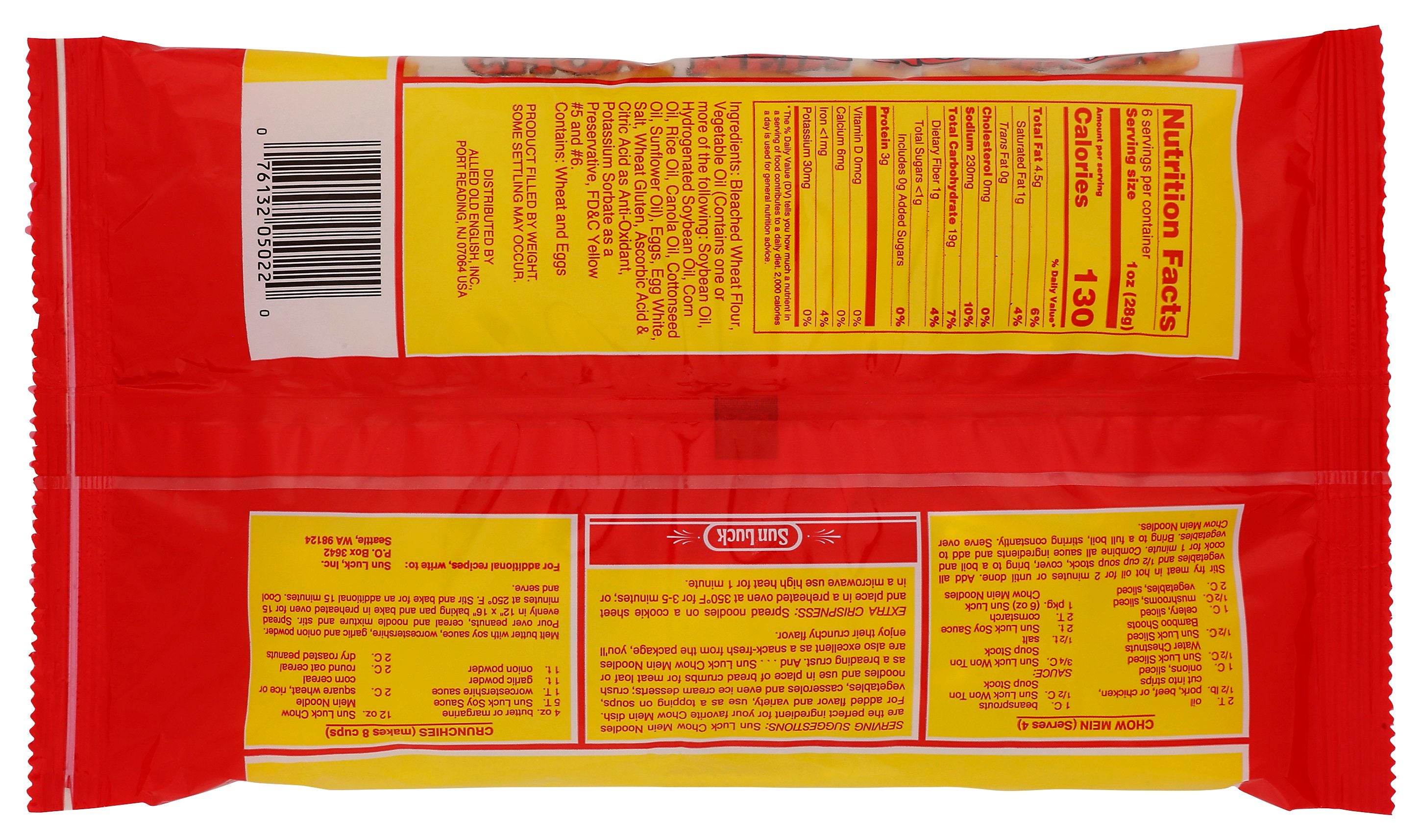 SUN LUCK NOODLE CHOW MEIN FOIL PK - Case of 12 [Chow Mein Noodles - 6 OZ]