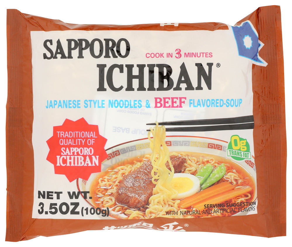 Sapporo Ichiban Noodles Beef - Case of 24 - 3.5 oz