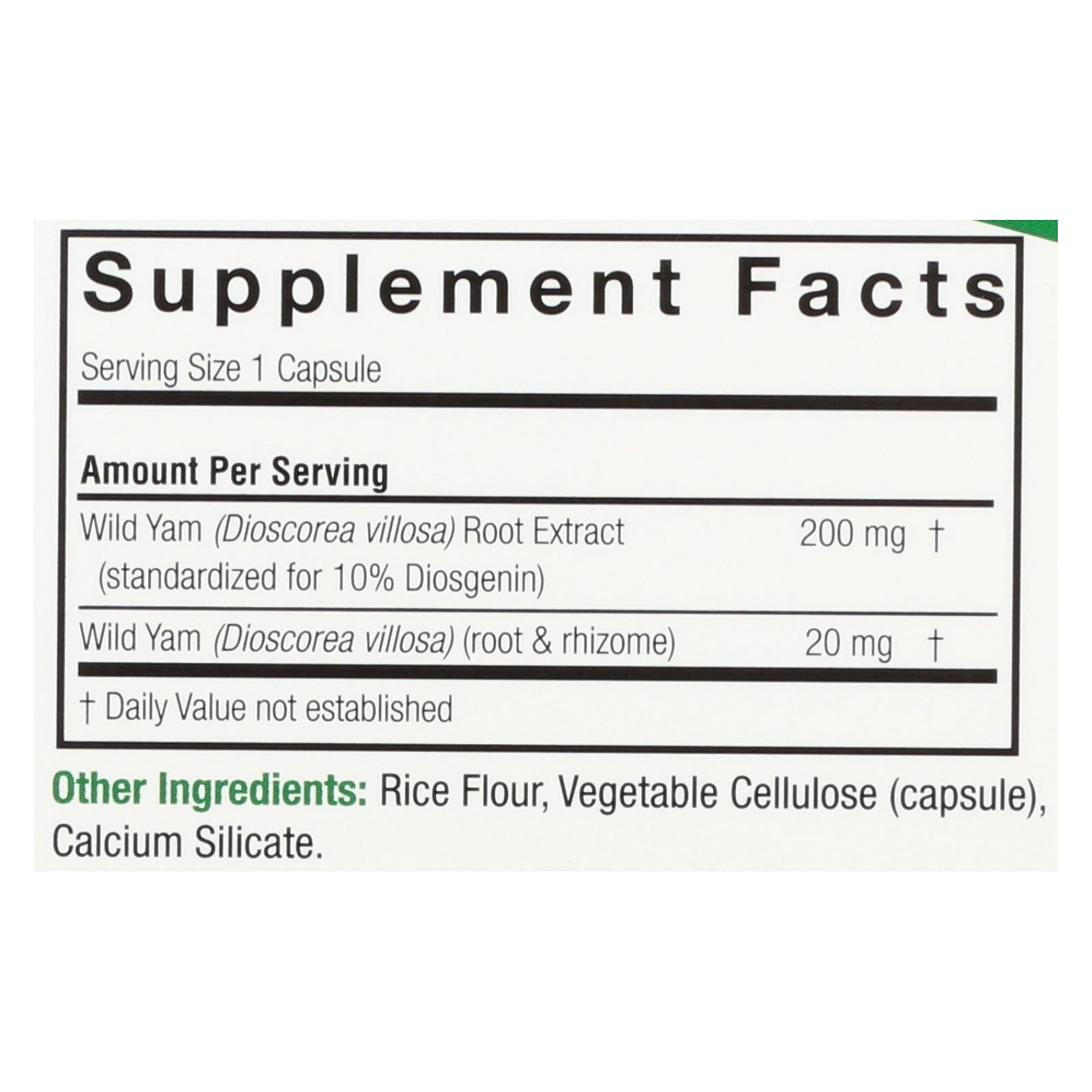 Nature's Answer Wild Yam Root - 60 Veggie Capsules