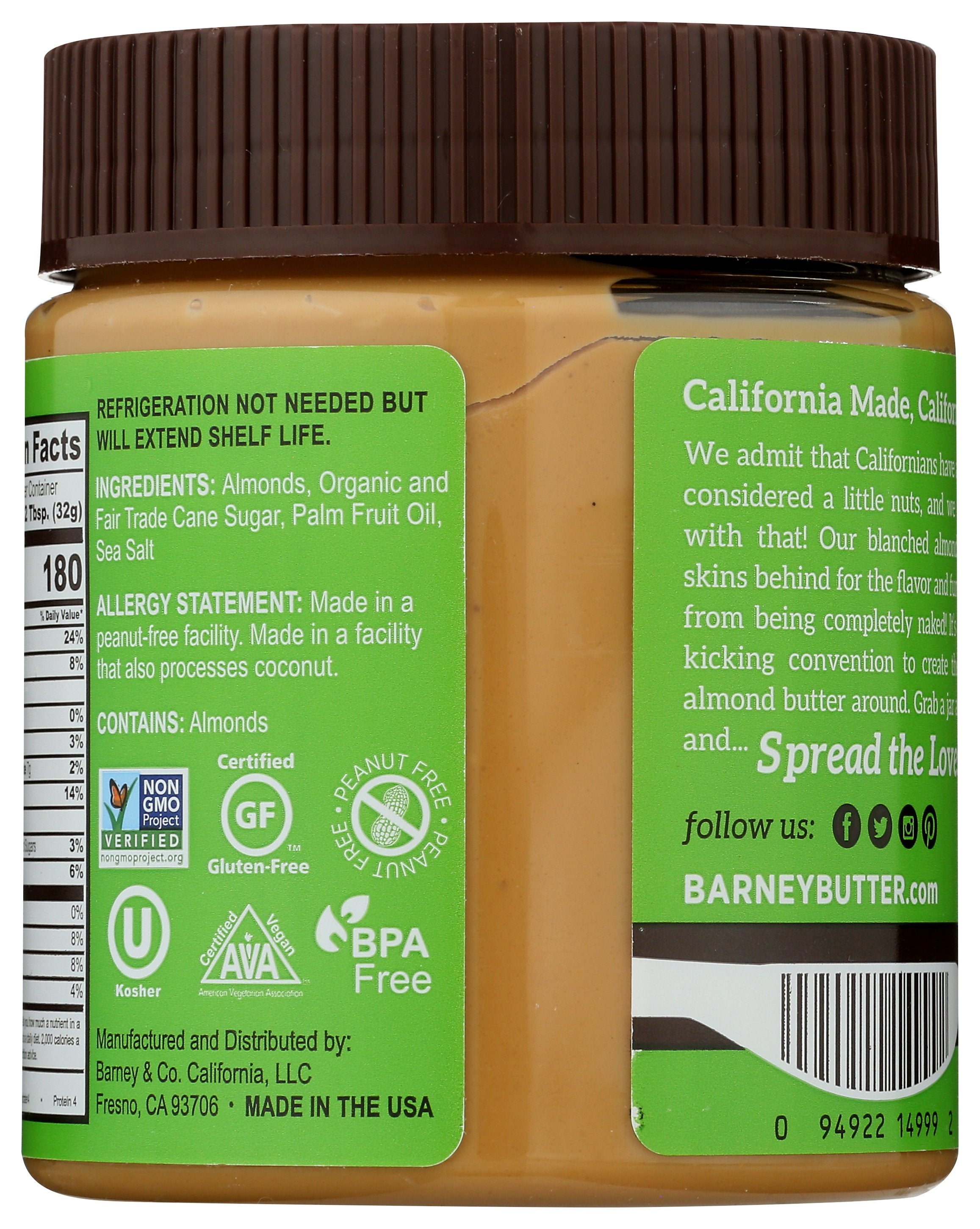 BARNEY BUTTER NUT BTTR ALMND CRNCHY - Case of 6 [ALMOND BUTTER - 10 OZ]