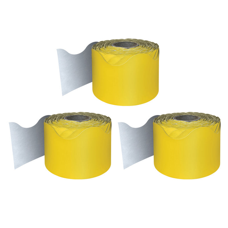 CARSON DELLOSA EDUCATION - Yellow Rolled Scalloped Border, 65 Feet Per Roll, Pack of 3