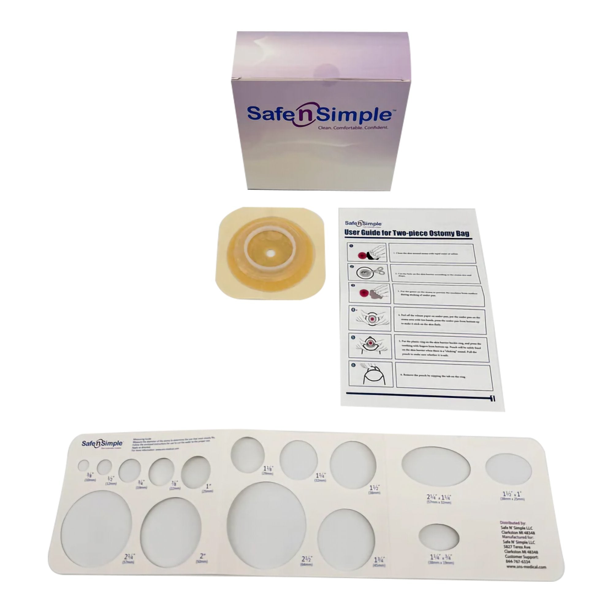 Safe N Simple - Ostomy Barrier Trim to Fit, Extended Wear Adhesive Tape Collar 45 mm Flange Up to 1-1/4 Inch Opening 4-1/2 X 4-1/2 Inch [5/BX]