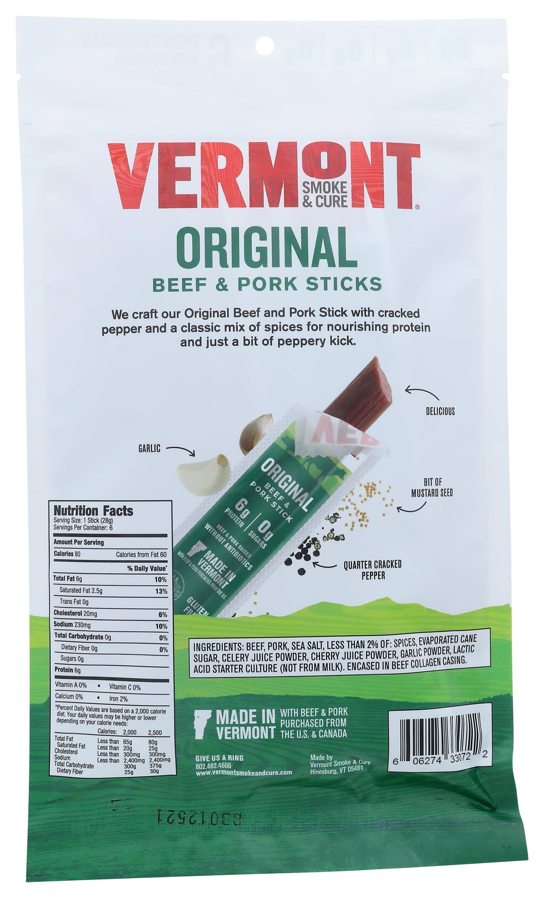 VERMONT SMOKE STICKS BEEF PORK 6CT PCH - Case of 10