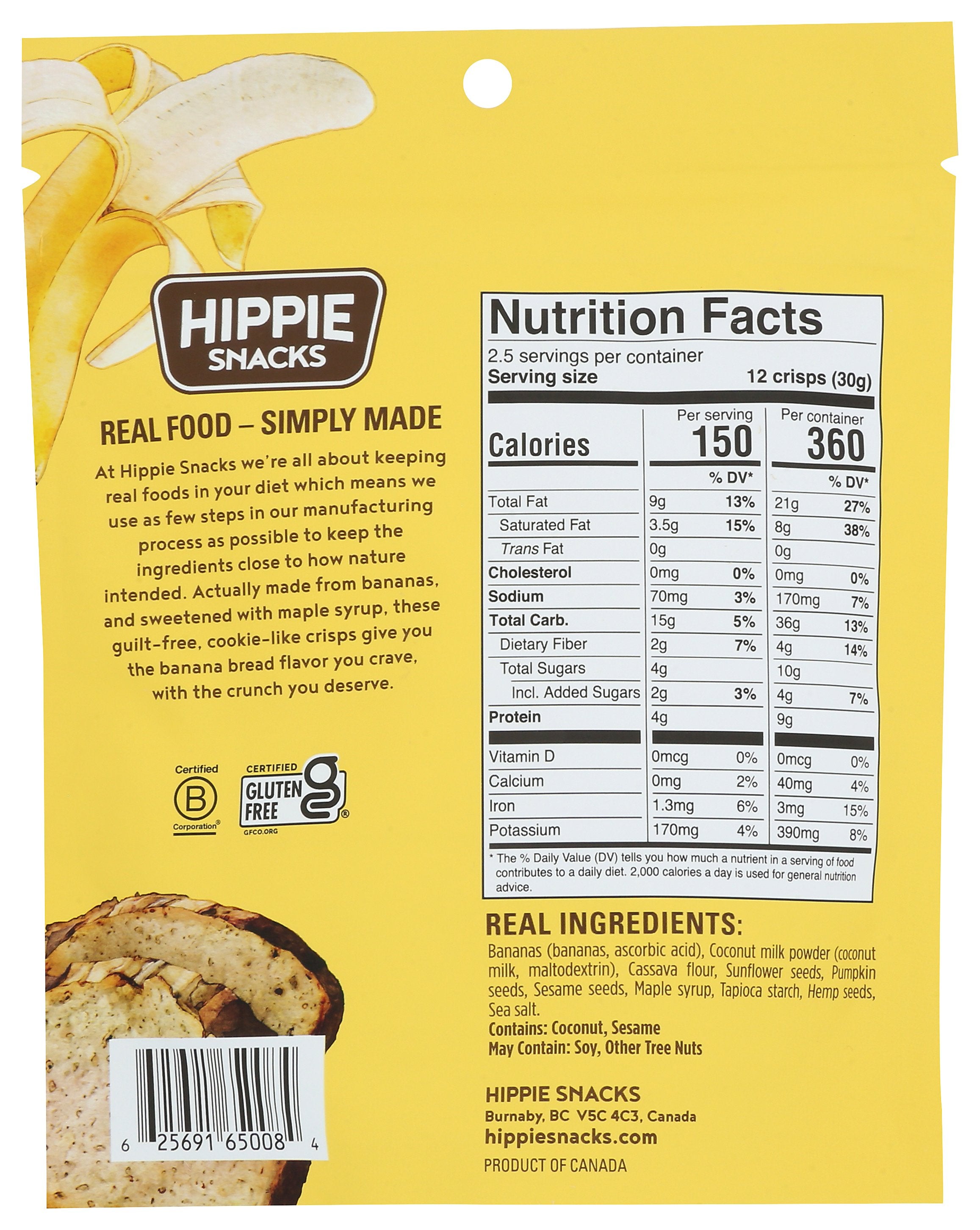 HIPPIE SNACKS CRISPS BANANA BREAD ORIG - Case of 8