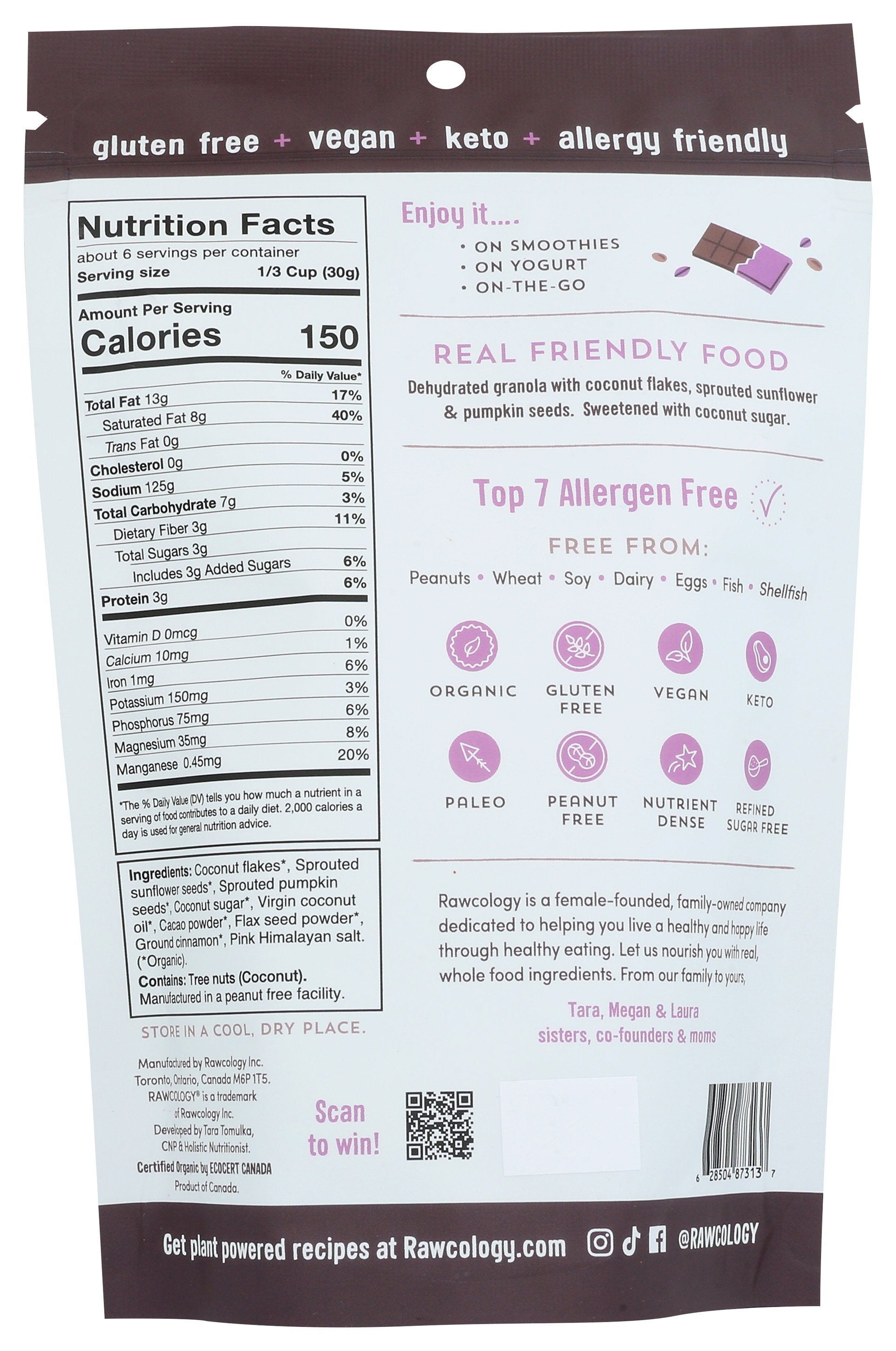 RAWCOLOGY GRANOLA CHOC CACAO ORG - Case of 6