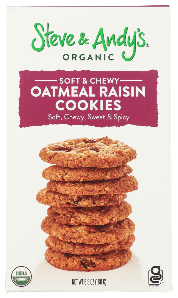 Steve & Andy's Organic Oatmeal Raisin Cookies - Case of 6 - 6.3 oz