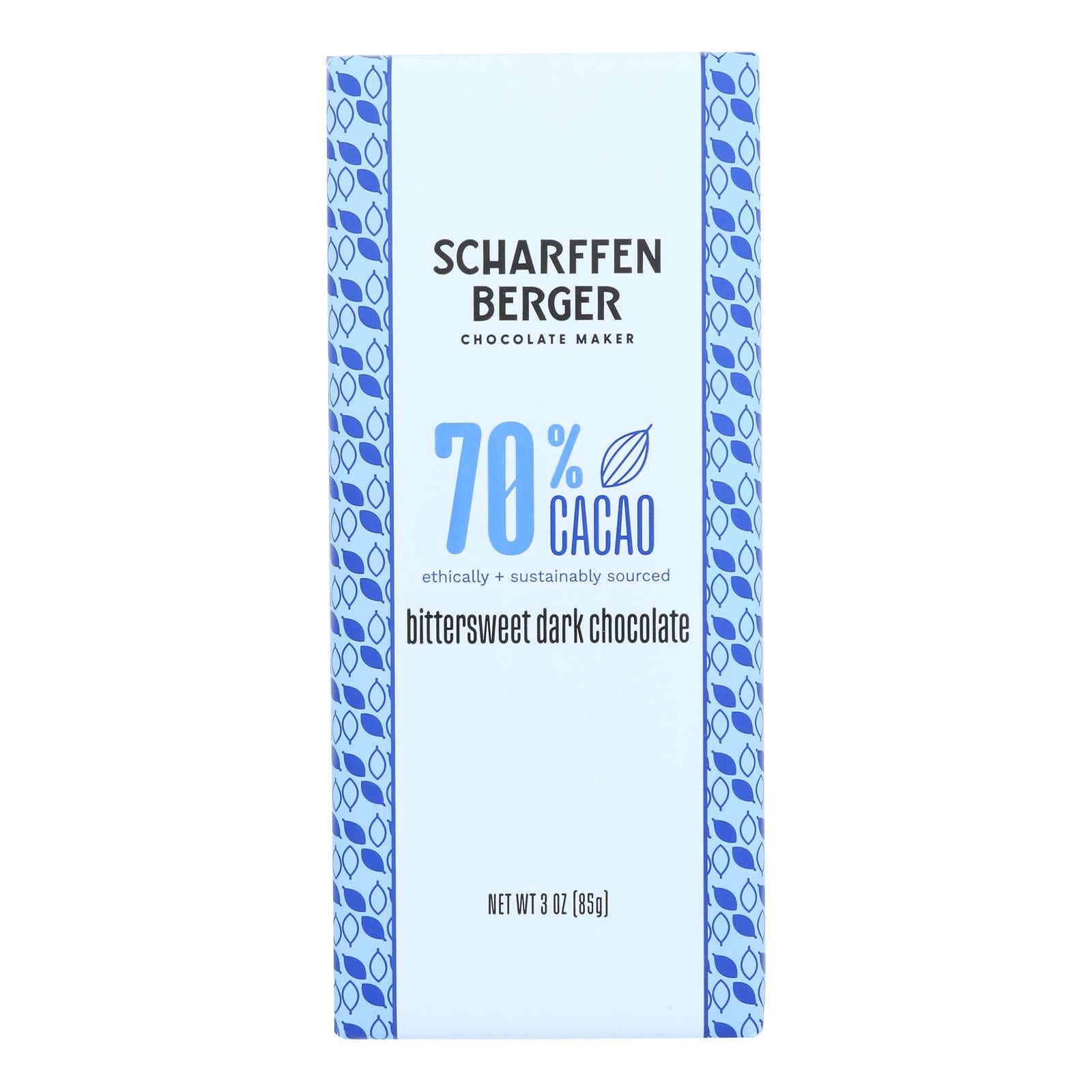 Scharffen Berger Chocolate Bar - Dark Chocolate - 70 Percent Cacao - Bittersweet - 3 oz Bars - Case of 12