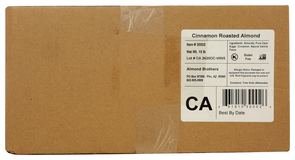 Almond Brothers Cinnamon Roasted Almonds - Case of 1 - 15 lb