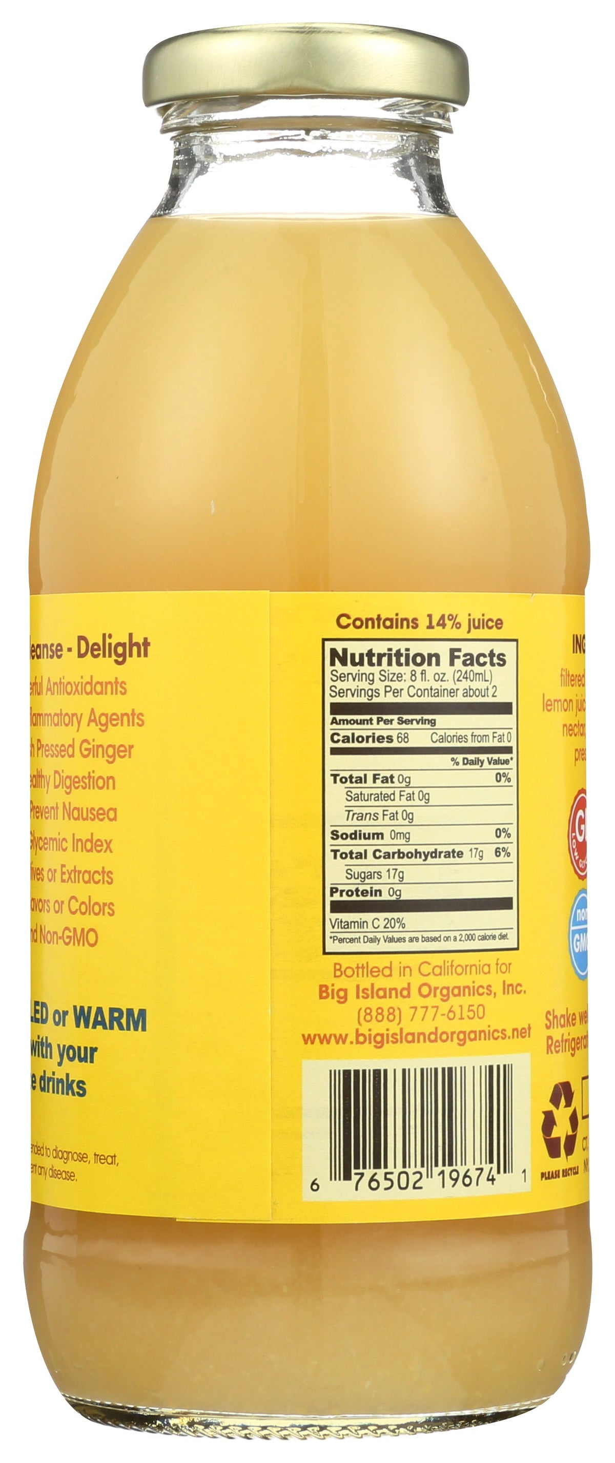 BIG ISLAND ORGANICS JCE HWAIAN GINGERADE ORG - Case of 12