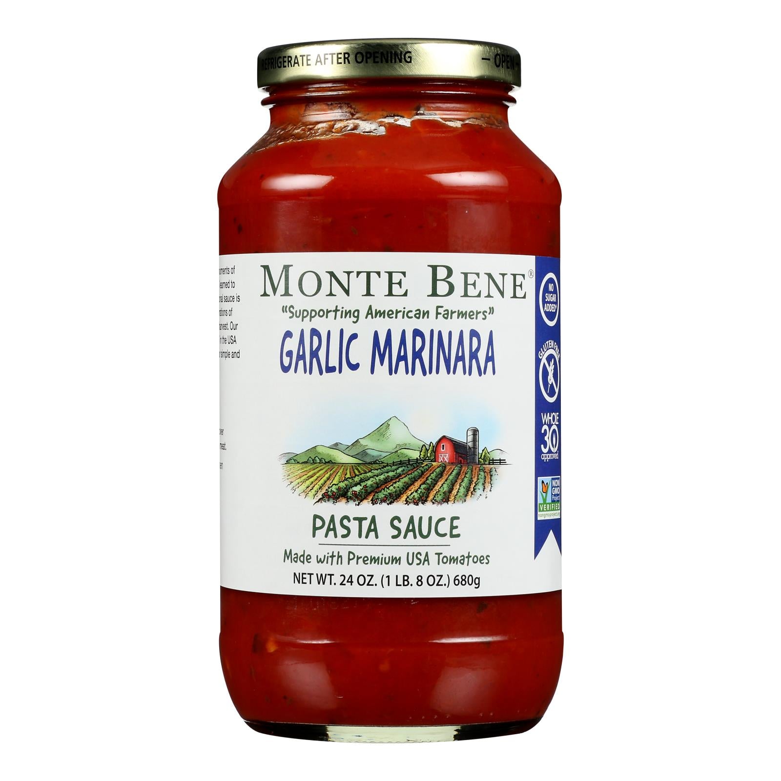 Monte Bene Pasta Sauce - Garlic Marinara - Case of 6 - 24 Fl oz.