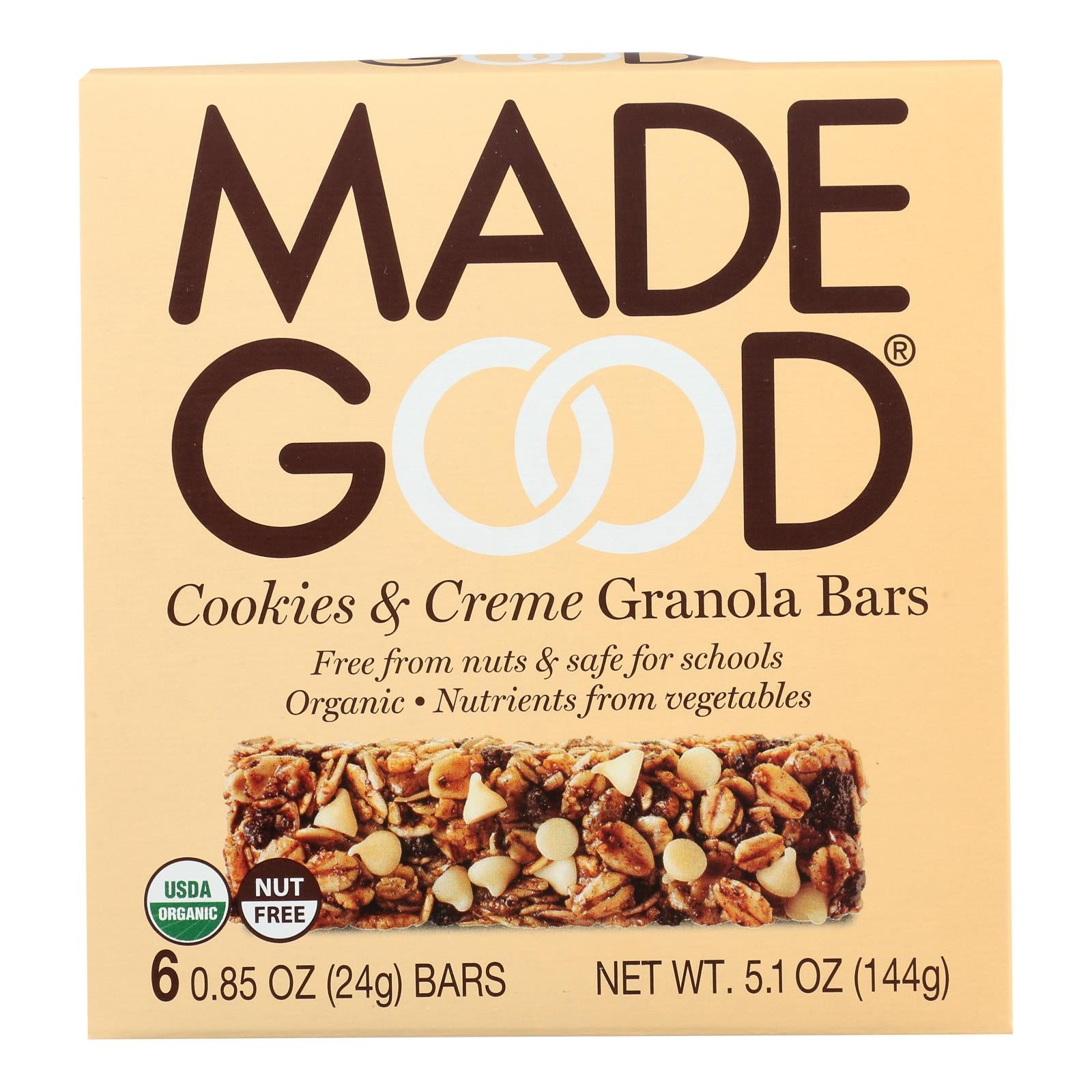 Made Good - Granola Bar Cookies & Cream - Case of 6 - .85 OZ