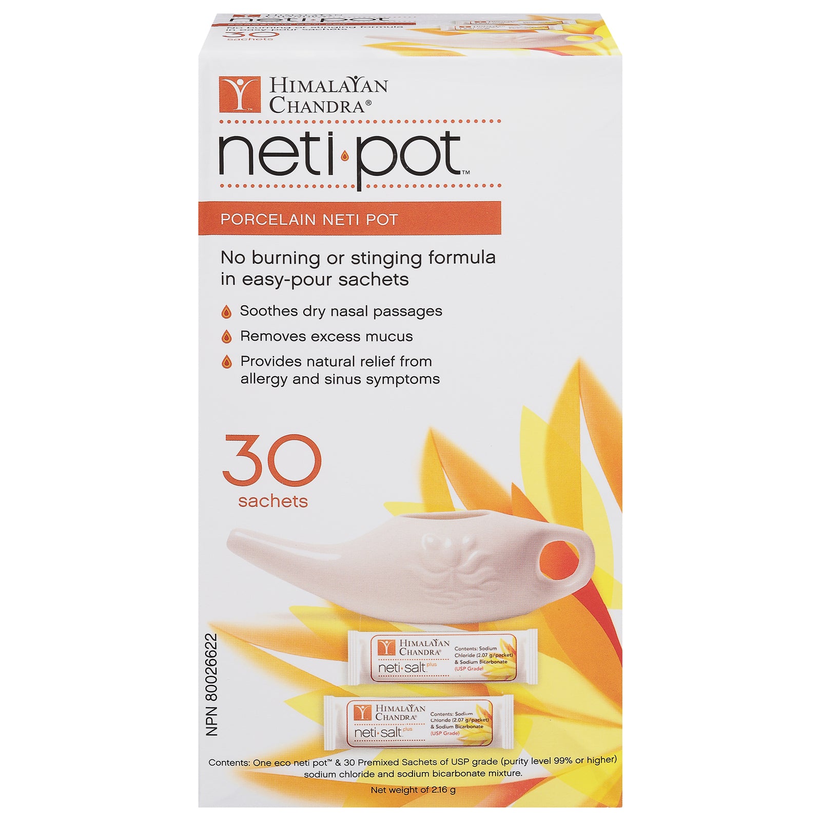 Himalayan Chandra Neti Pot - Porcelain - with 30 Sachets - 1 Count