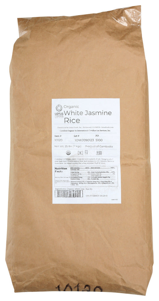 Lotus Foods Rice Jasmine White Organic - 25lb