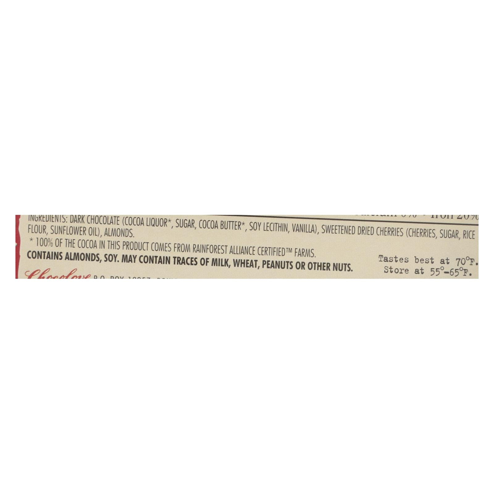 Chocolove Xoxox - Premium Chocolate Bar - Dark Chocolate - Cherries and Almonds - 3.2 oz Bars - Case of 12