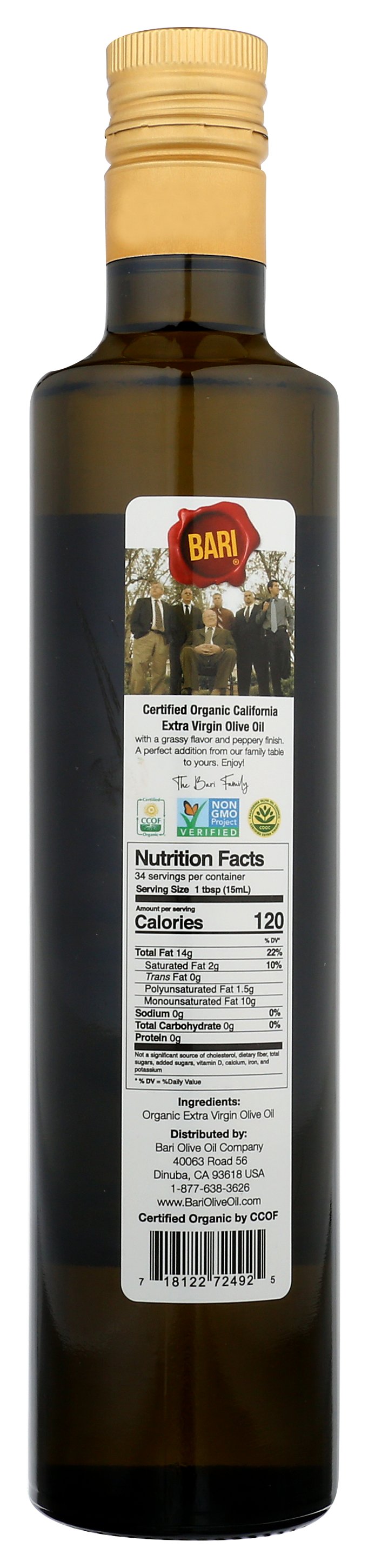 BARI OIL OLV XVRGN ORG - Case of 6 [CALIFORNIA ORGANIC EXTRA VIRGING OLIVE OIL - 500 ML]