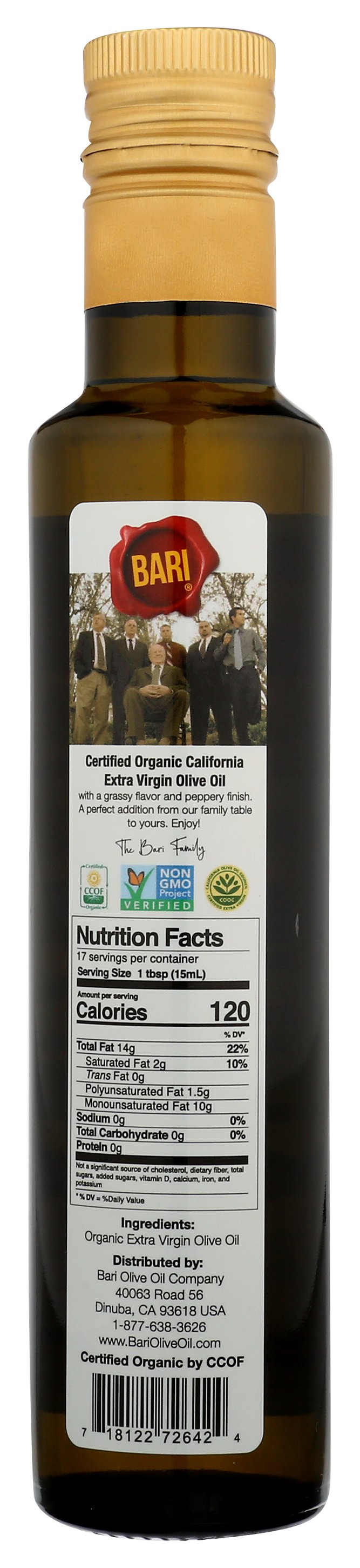 BARI OIL OLV XVRGN ORG - Case of 6 [CALIFORNIA ORGANIC EXTRA VIRGING OLIVE OIL - 250 ML]