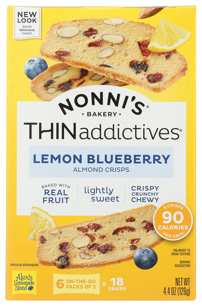 Nonni's THINaddictives Almond Thin Cookies - Lemon Blueberry - Case of 6 - 4.4 oz