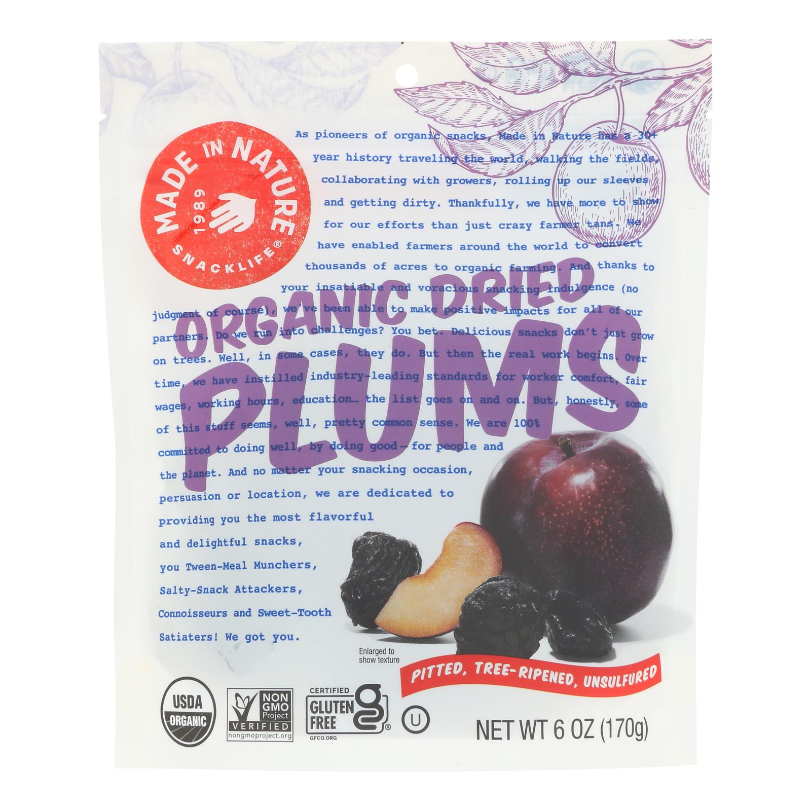 Made In Nature Plums Organic Dried Fruit  - Case Of 6 - 6 Oz