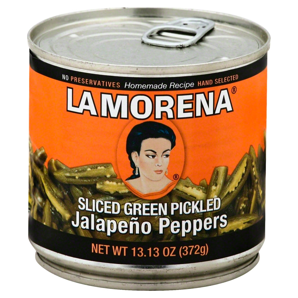 La Morena Sliced Green Pickled Jalapeño Peppers - Case of 12 - 13.13 oz