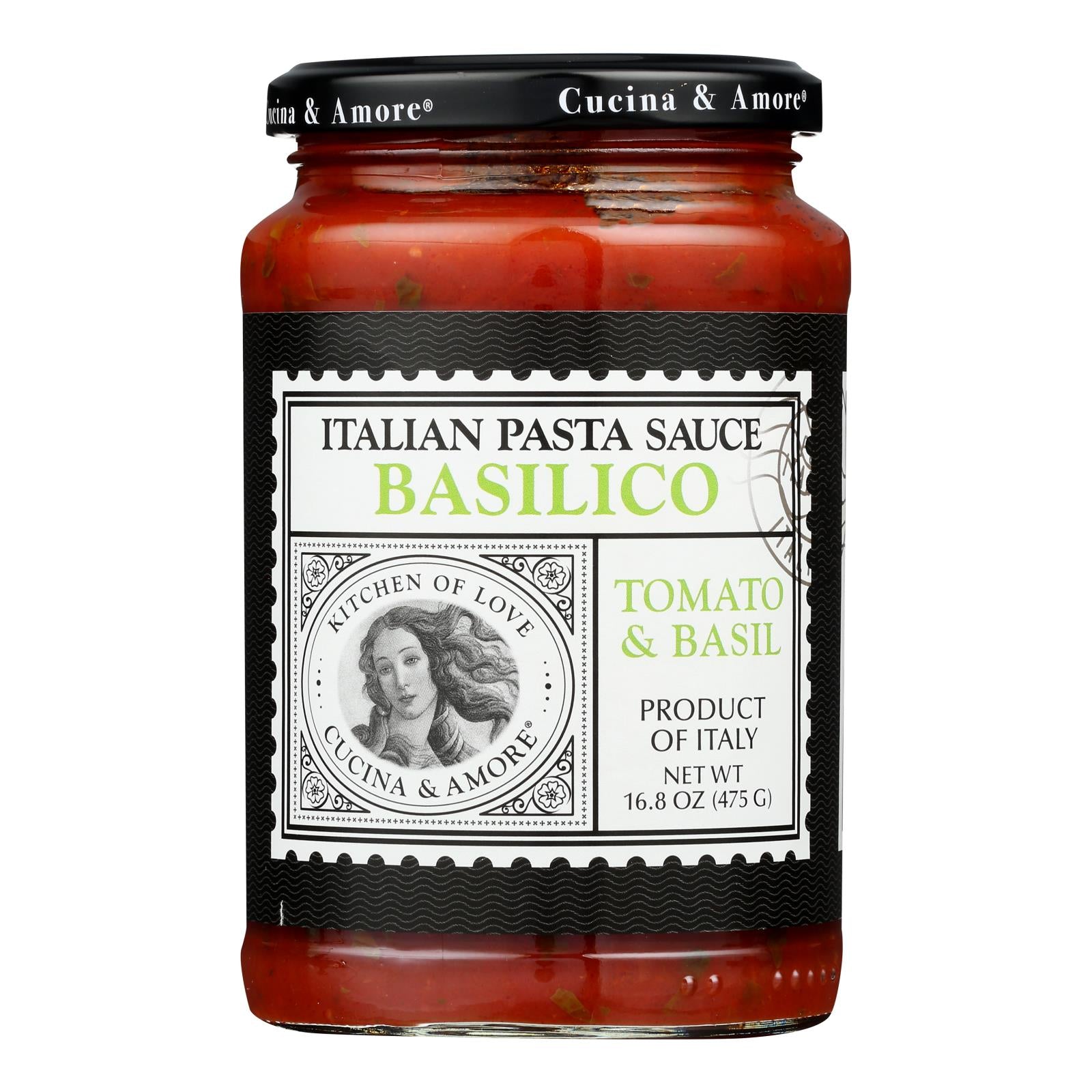 Cucina and Amore - Basilico Italian Pasta Sauce - Tomato Basil and Garlic - Case of 6 - 16.8 oz.