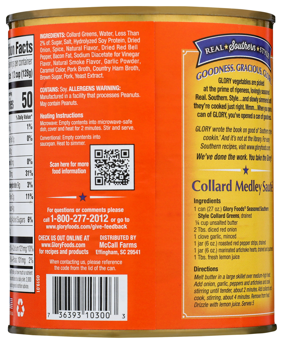 GLORY FOODS GREENS COLLARD SEASONED - Case of 12