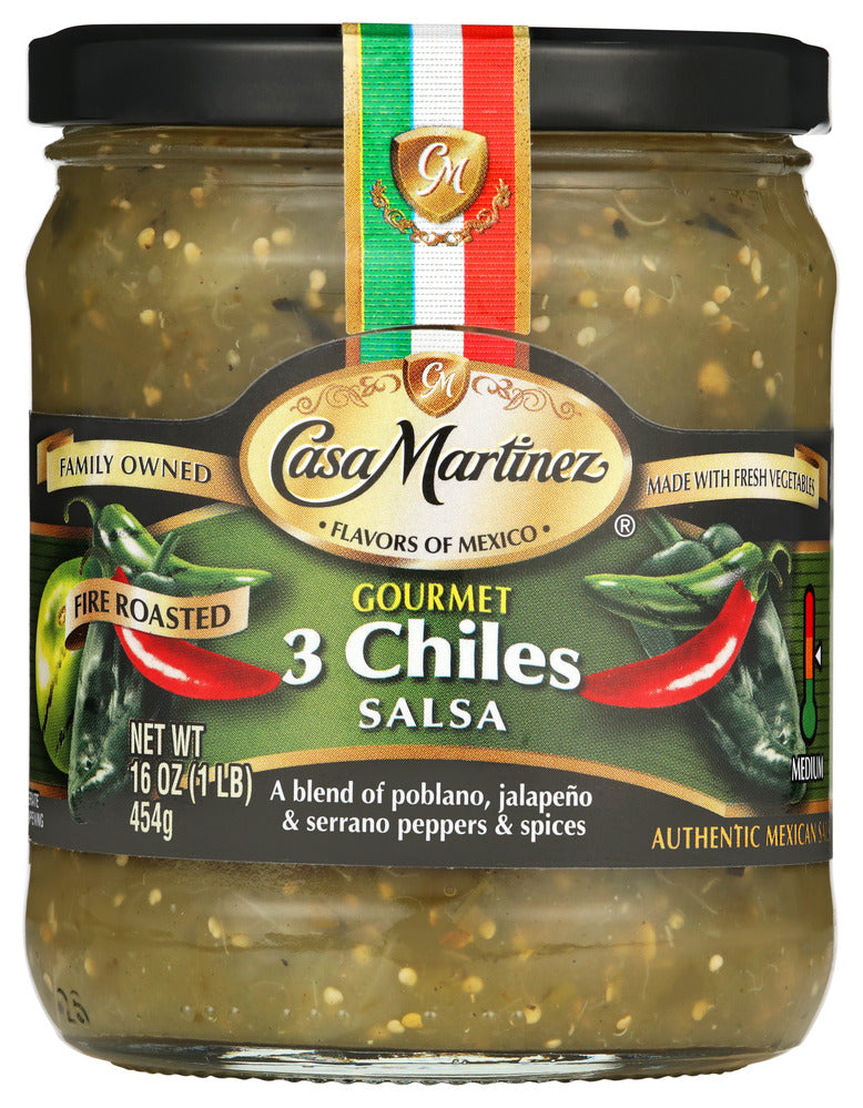 Casa Martinez Salsa 3 Chiles - Pack of 6 - 16 oz